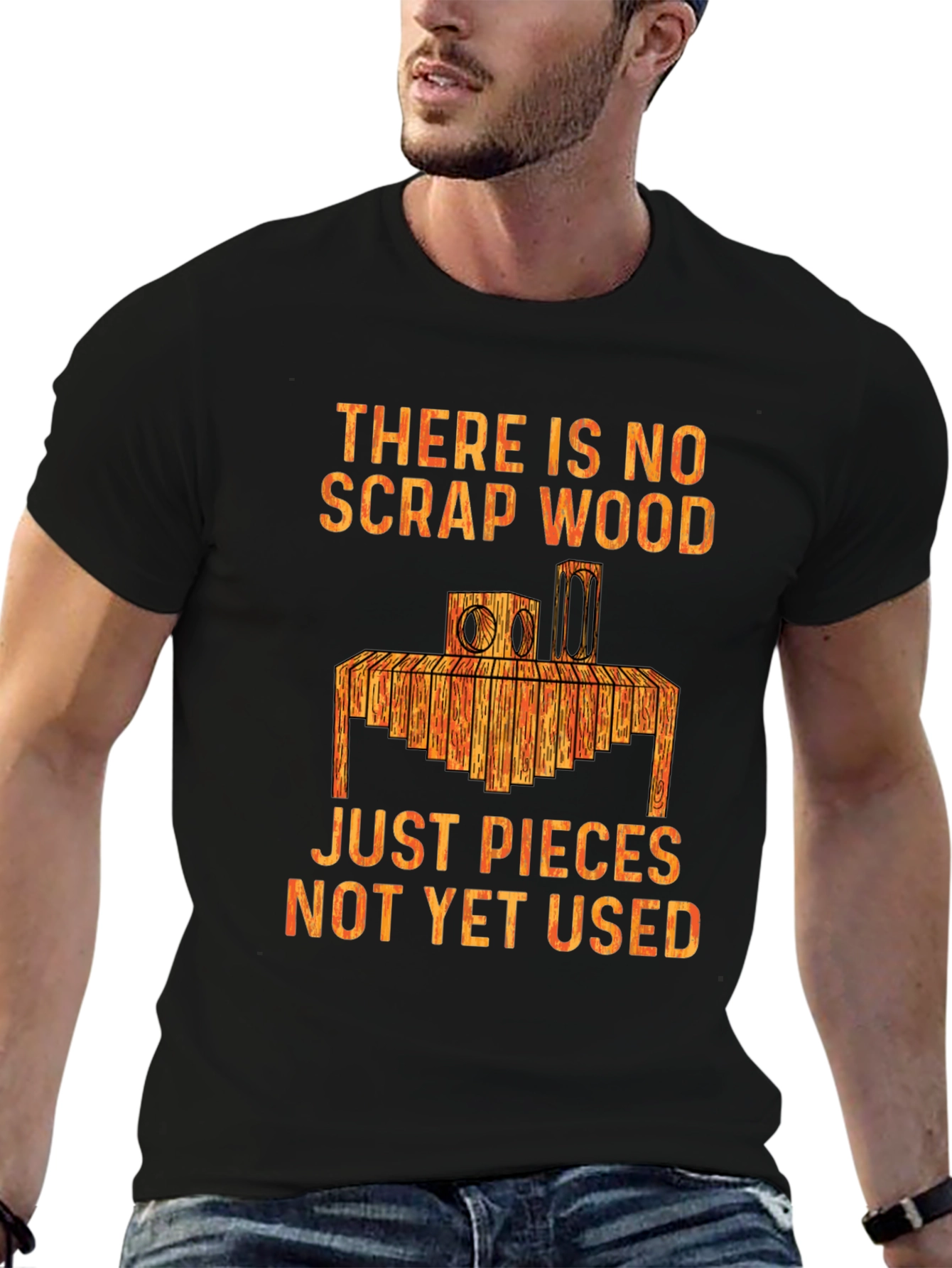 Black No Scrap Wood Men's Black T-Shirt view 6