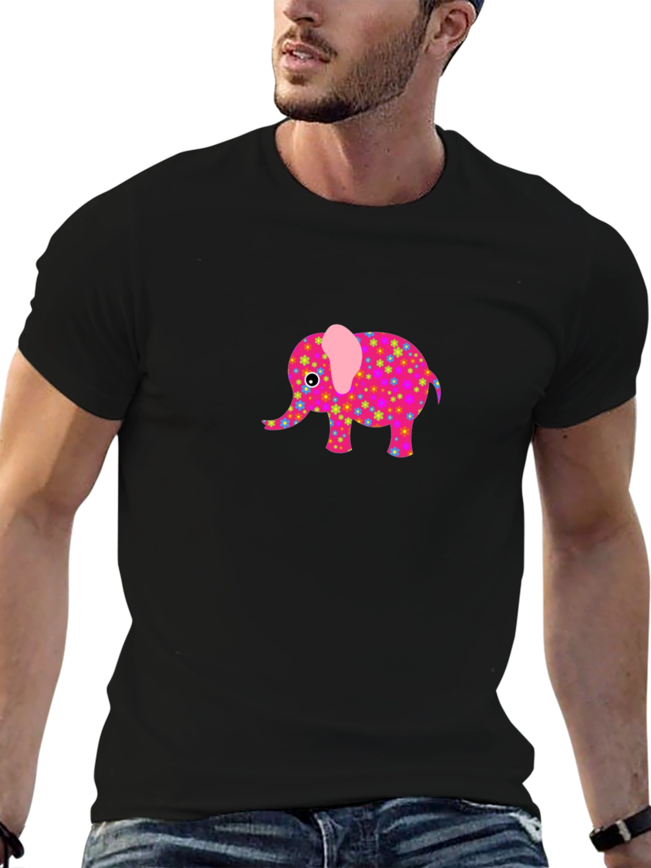 Black Black T-Shirt with Cute Elephant Graphic view 6