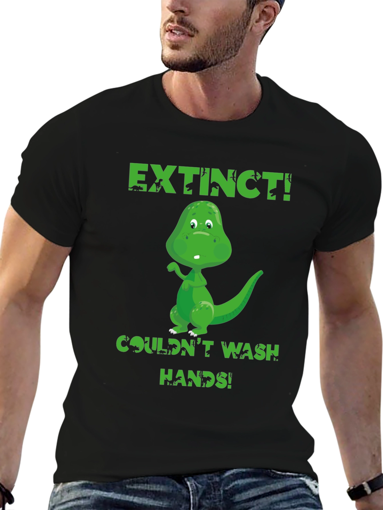 Black Extinct Dinosaur Wash Hands Graphic T-Shirt view 6