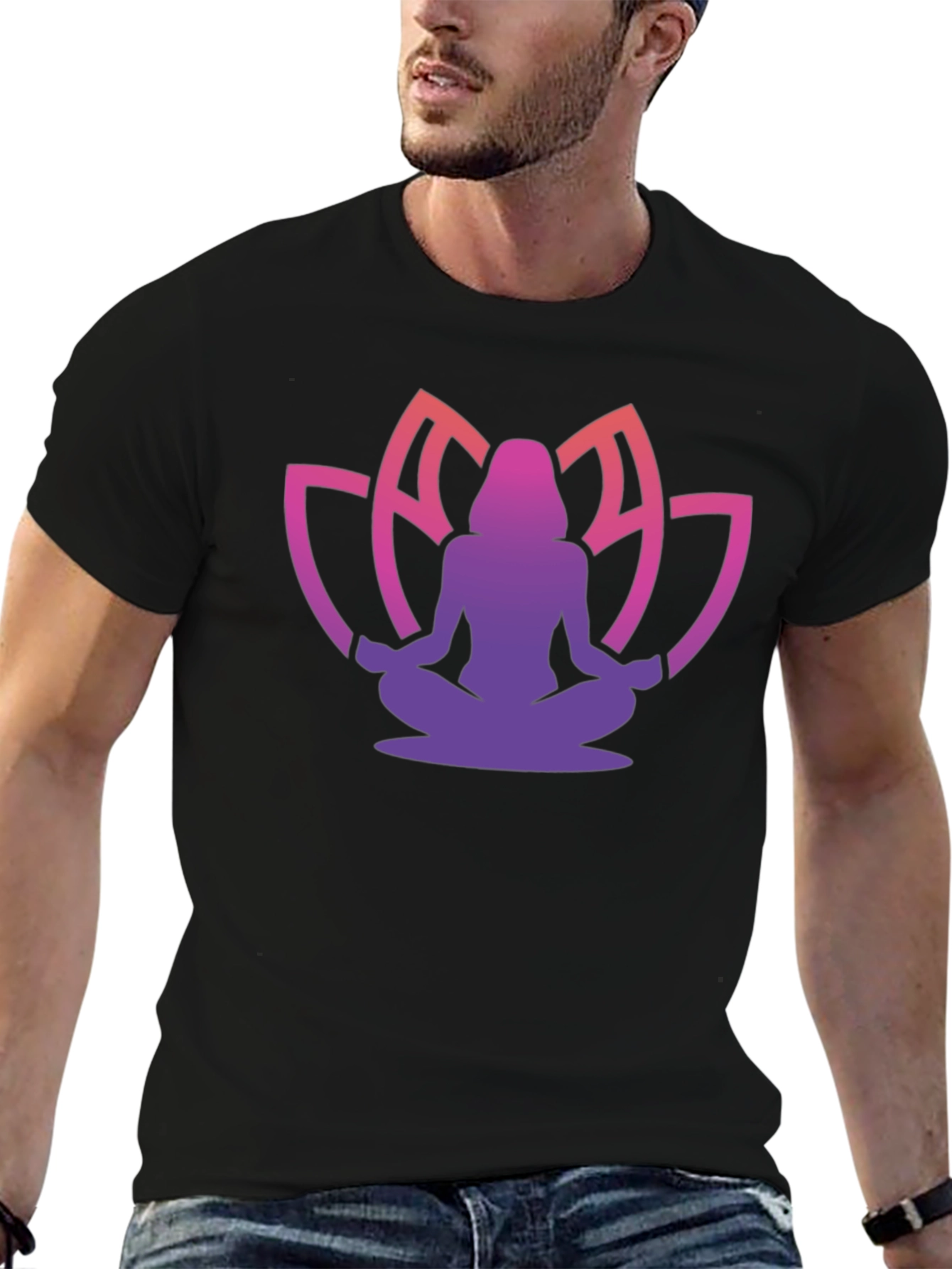 Black Meditative Lotus T-Shirt - Black view 6