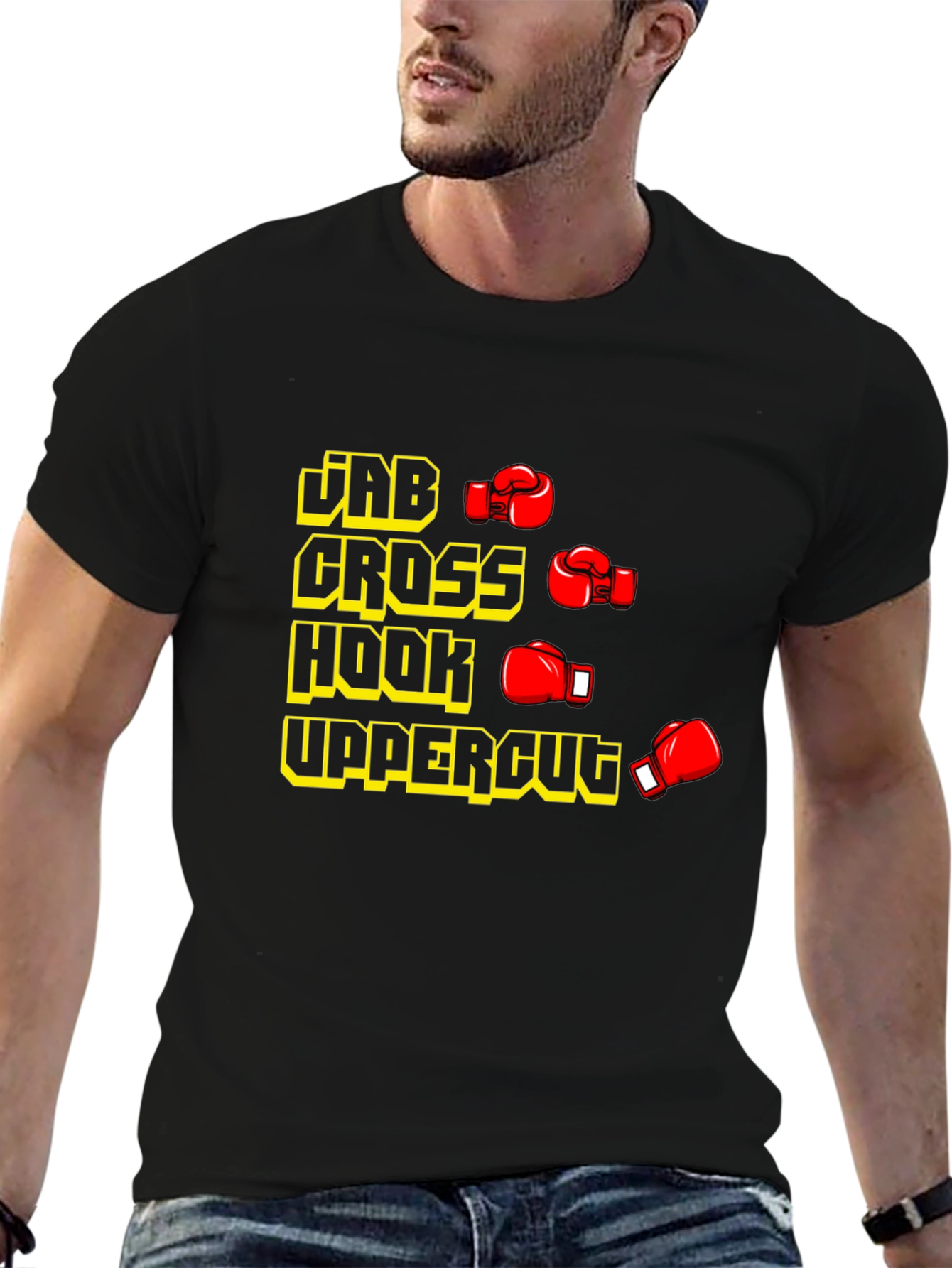 Black Boxing Punches Black T-Shirt: Jab, Cross, Hook, Uppercut view 6
