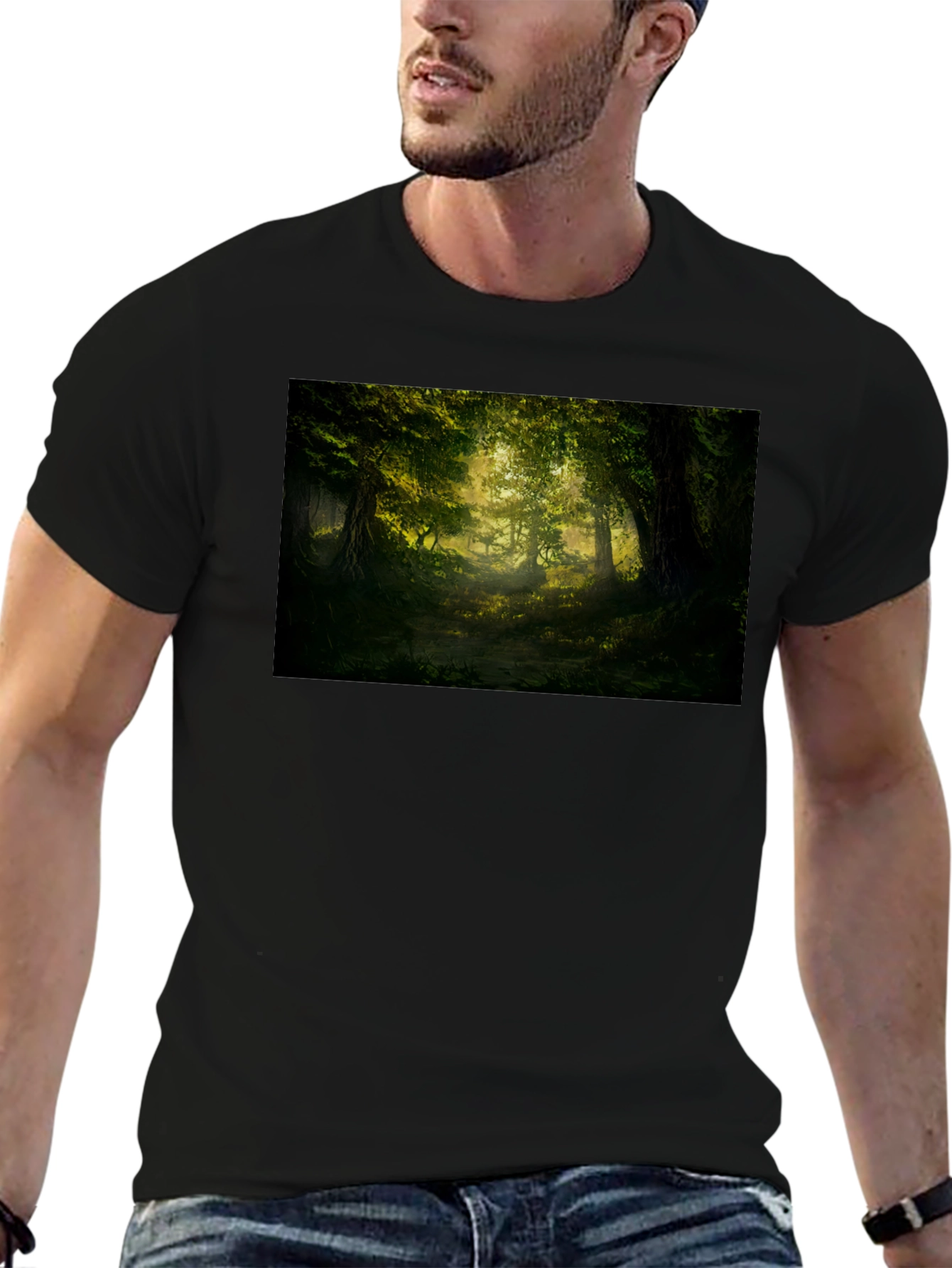 Black Enchanted Forest Graphic Tee - Nature Lover's Shirt view 6