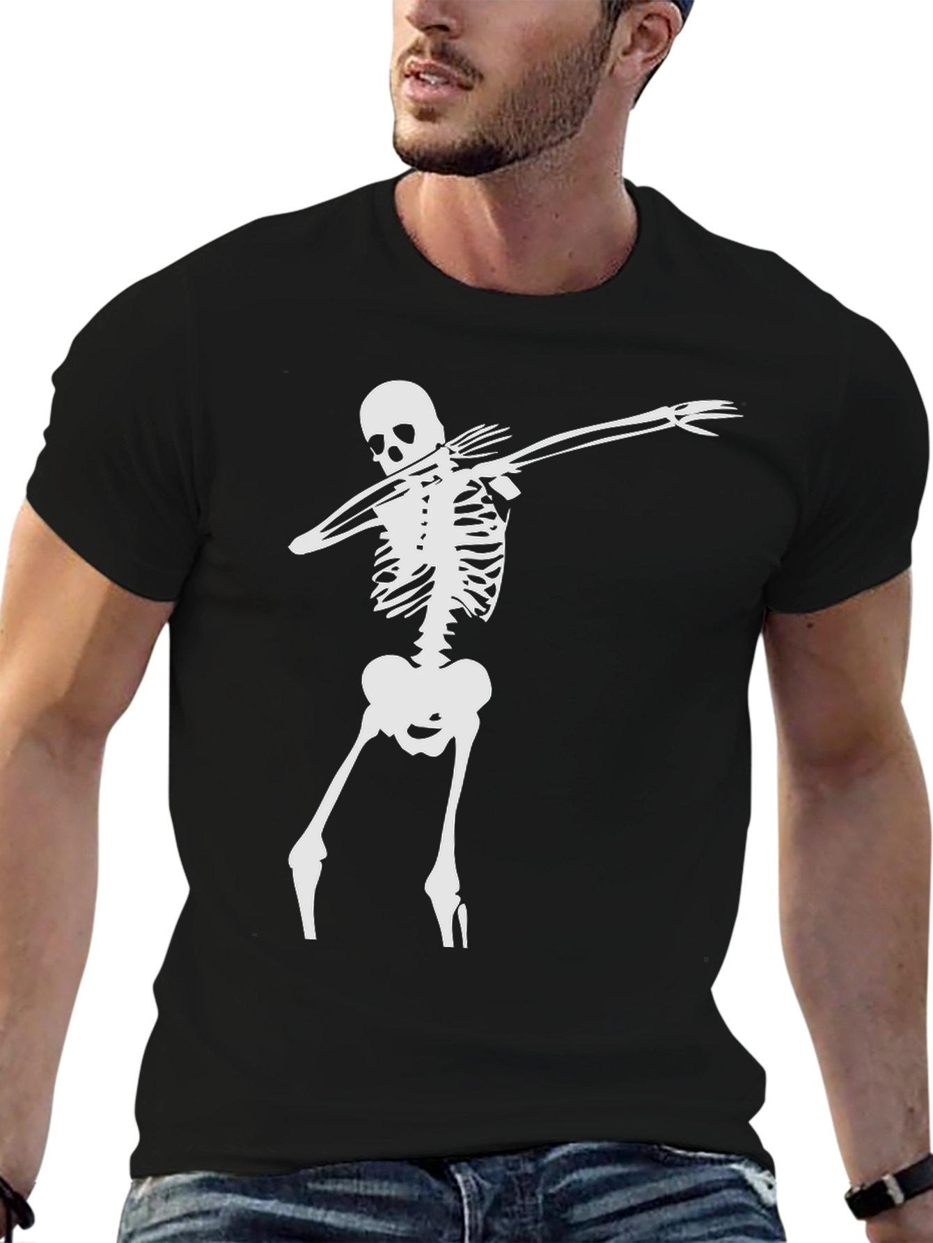 Black Skeleton Dabbing Tee - Black Graphic T-Shirt view 6
