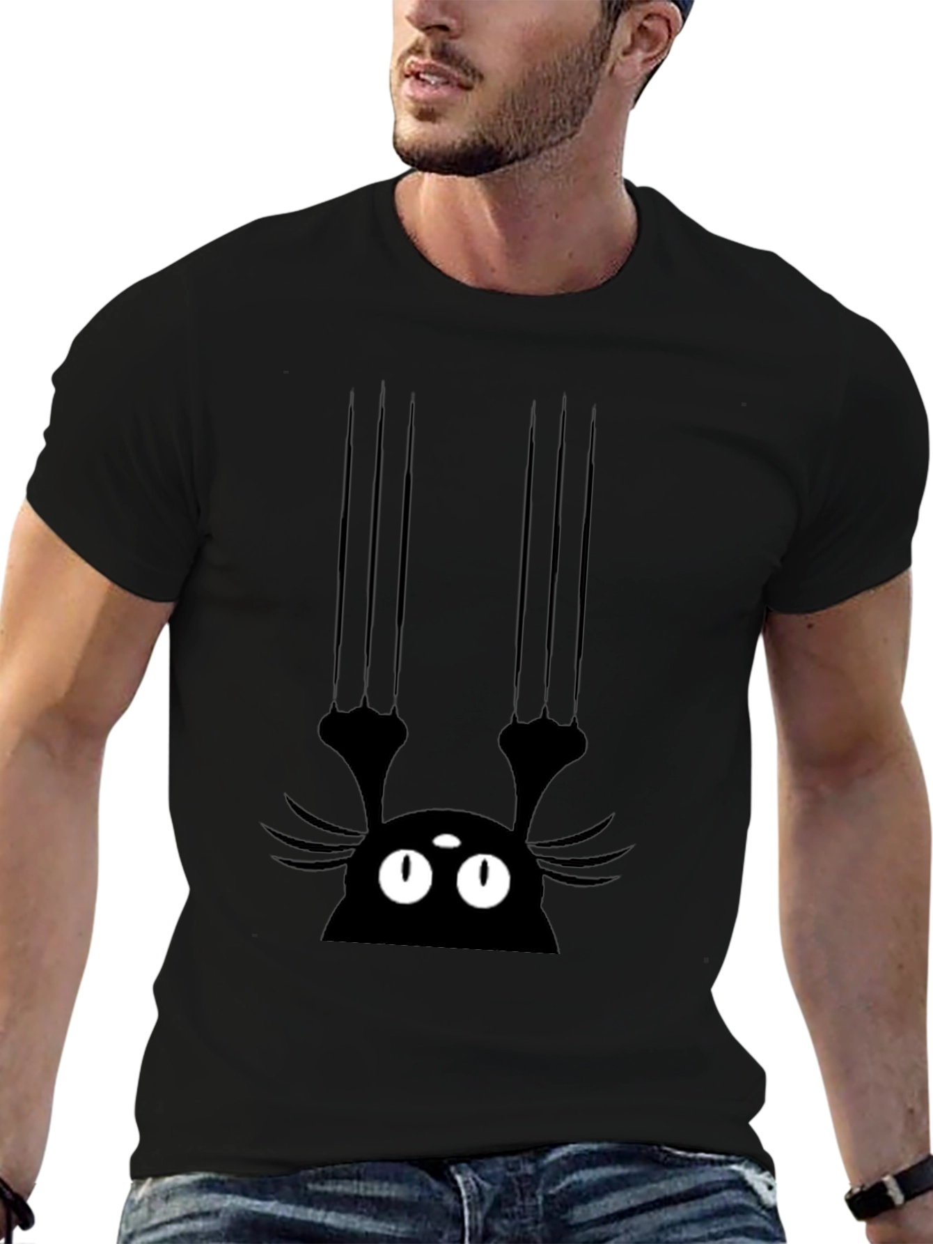 Black Black Cat Scratch T-Shirt - Men's Graphic Tee view 6