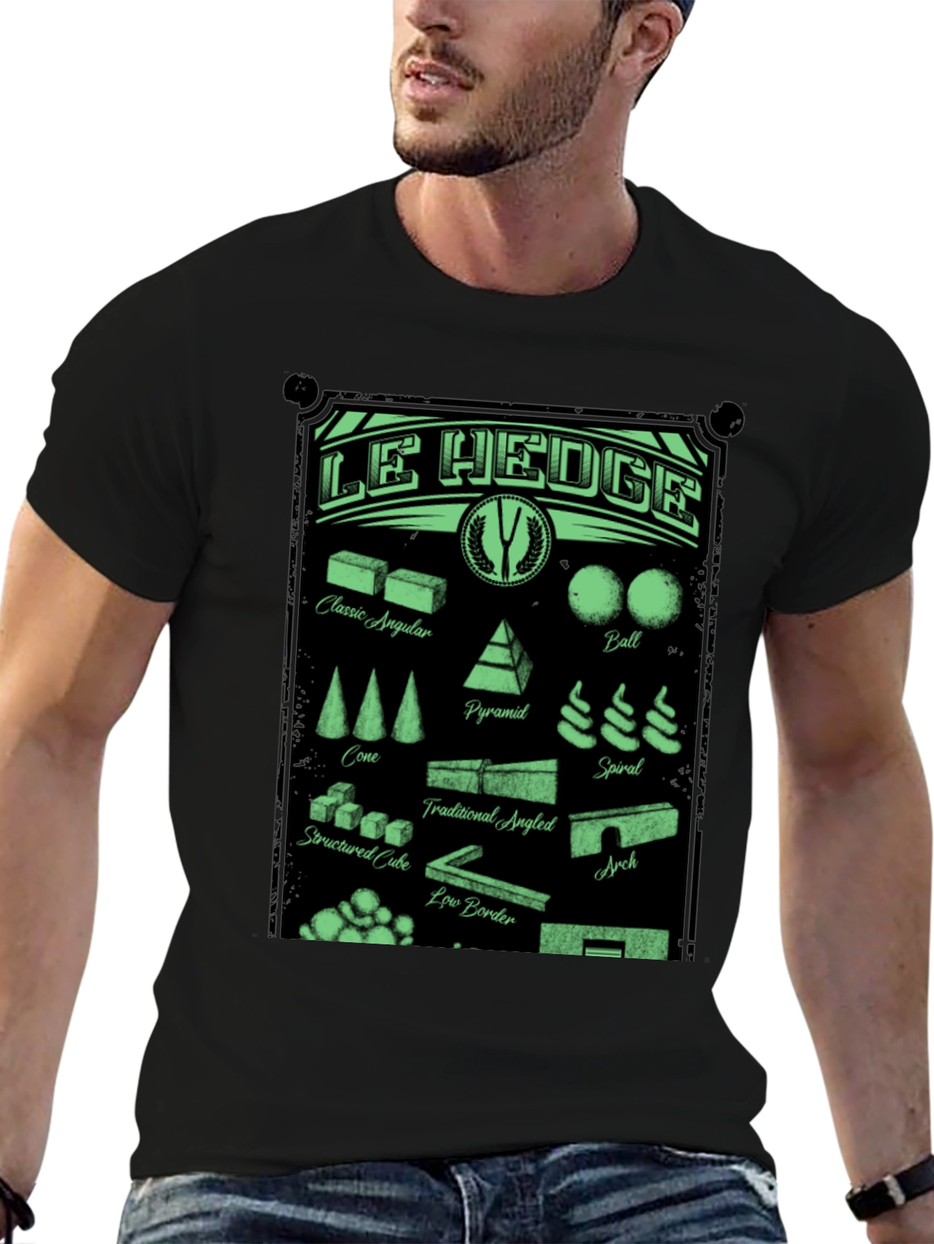 Black Le Hedge T-Shirt: Garden Shape Designs view 6