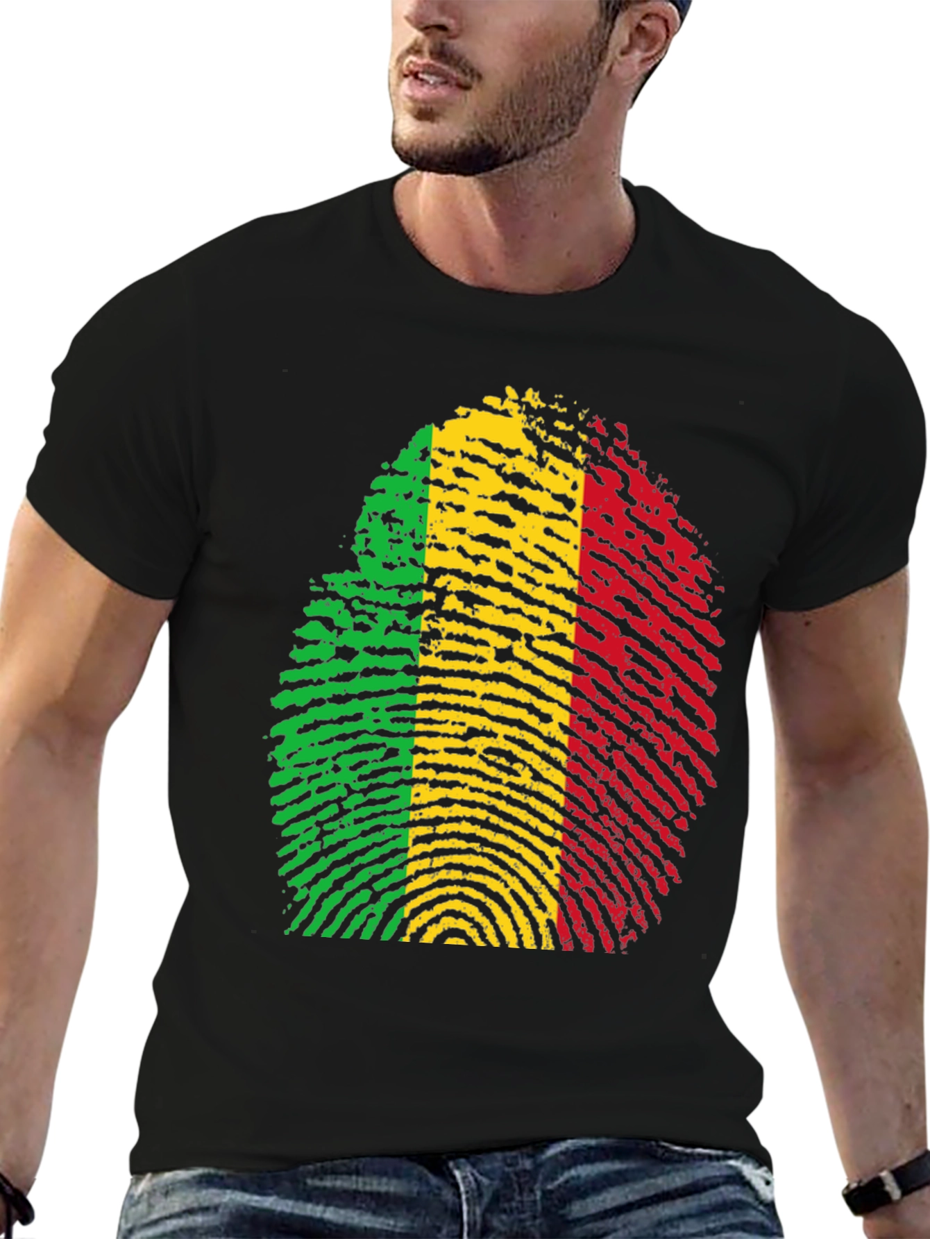Black Rasta Fingerprint Graphic T-Shirt - Black view 6