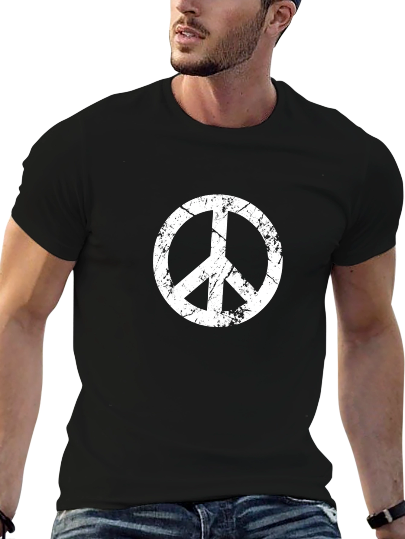 Black Distressed Peace Sign Black T-Shirt view 6