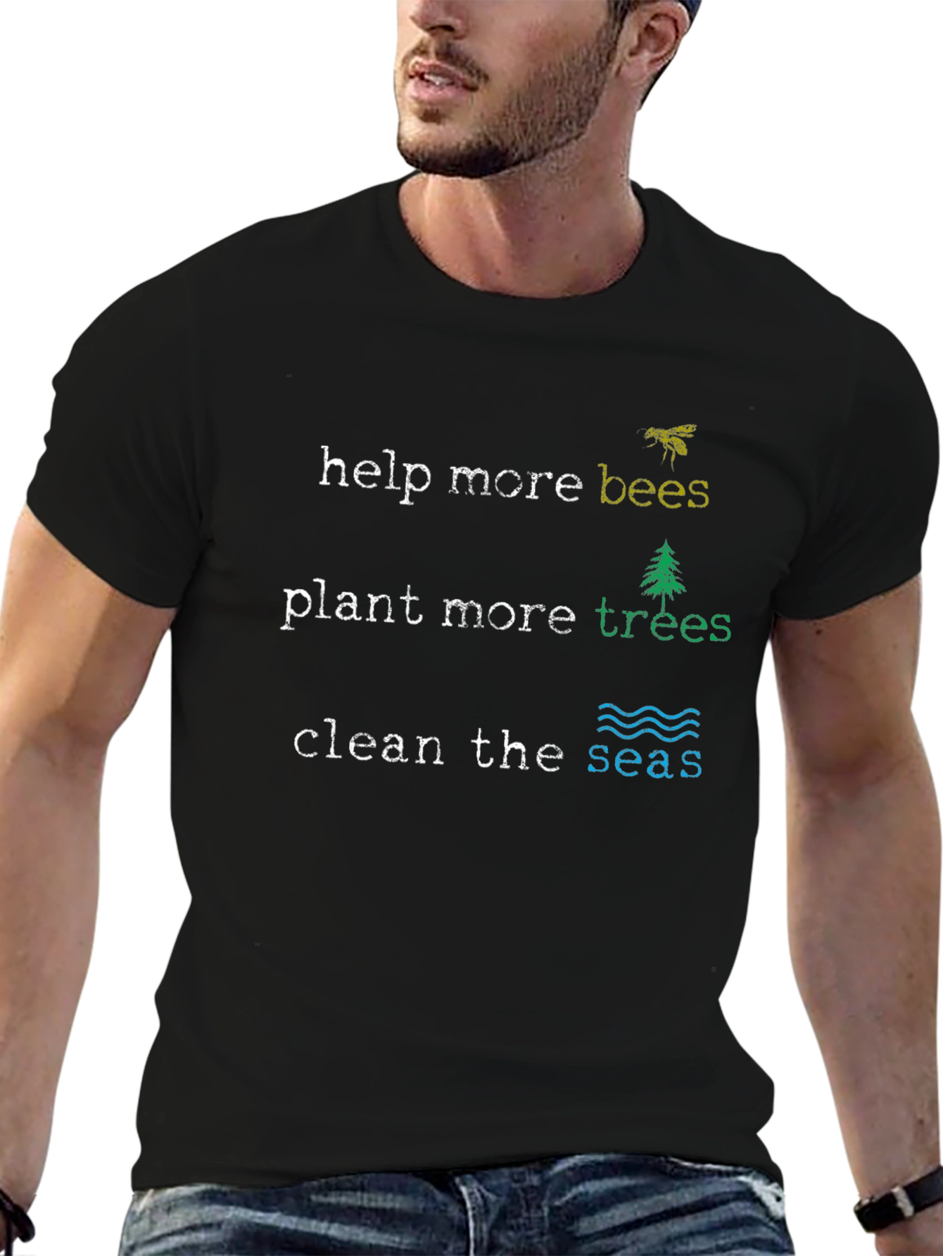 Eco-Friendly Graphic T-Shirt - Help Bees, Plant Trees - 6