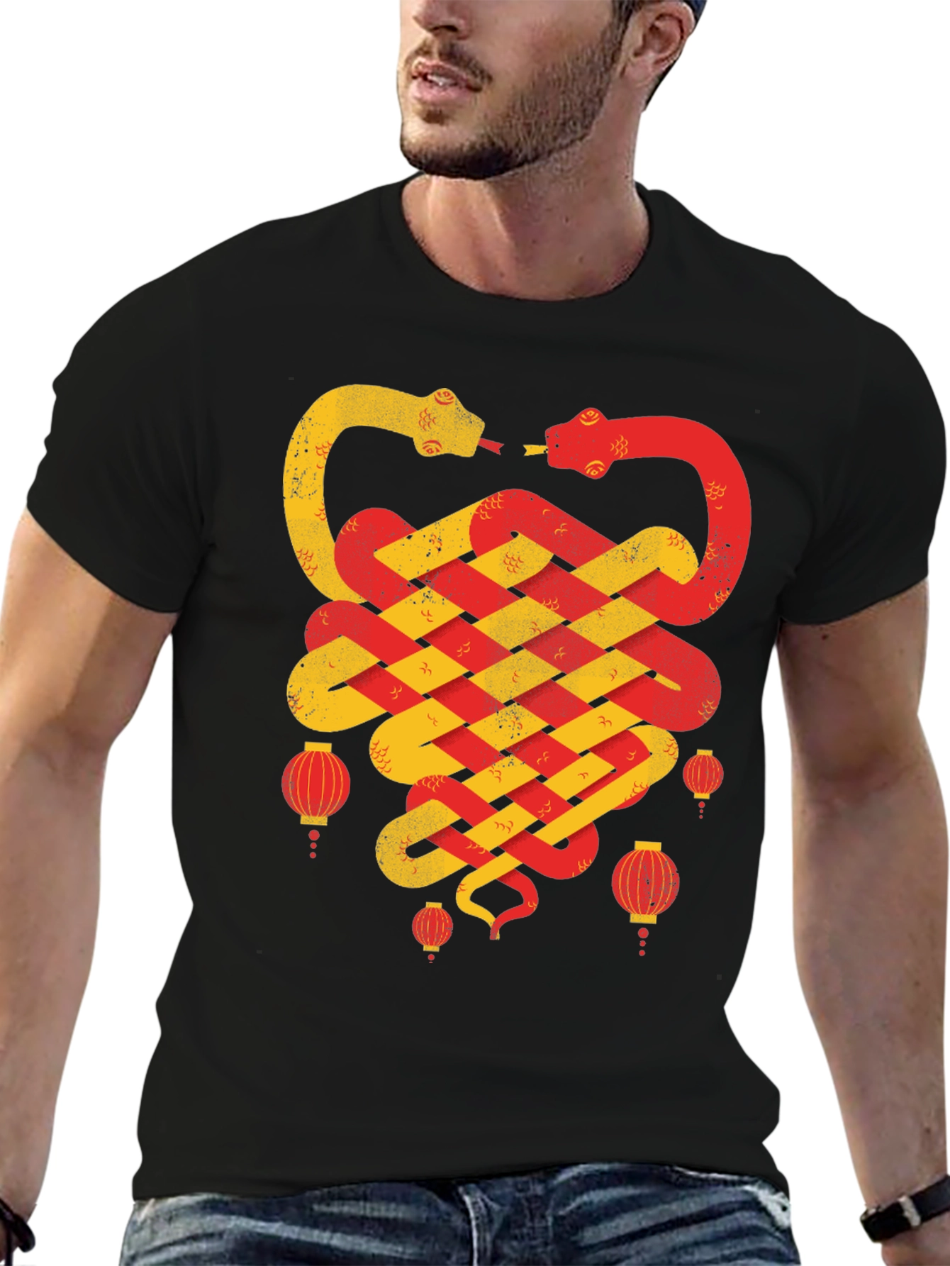 Black Chinese New Year Snake Lantern T-Shirt view 6