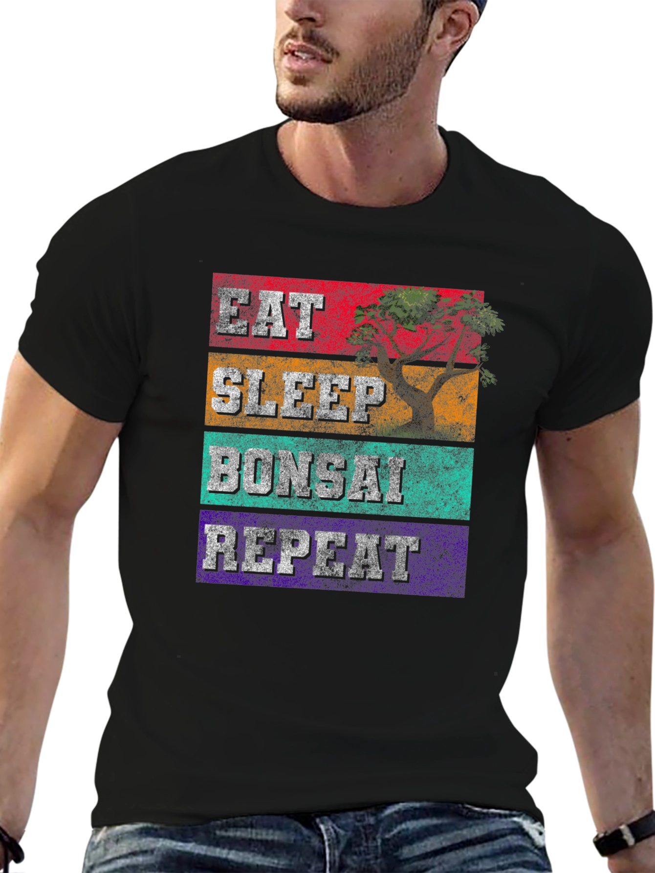 Black Eat Sleep Bonsai Repeat Graphic Tee view 6