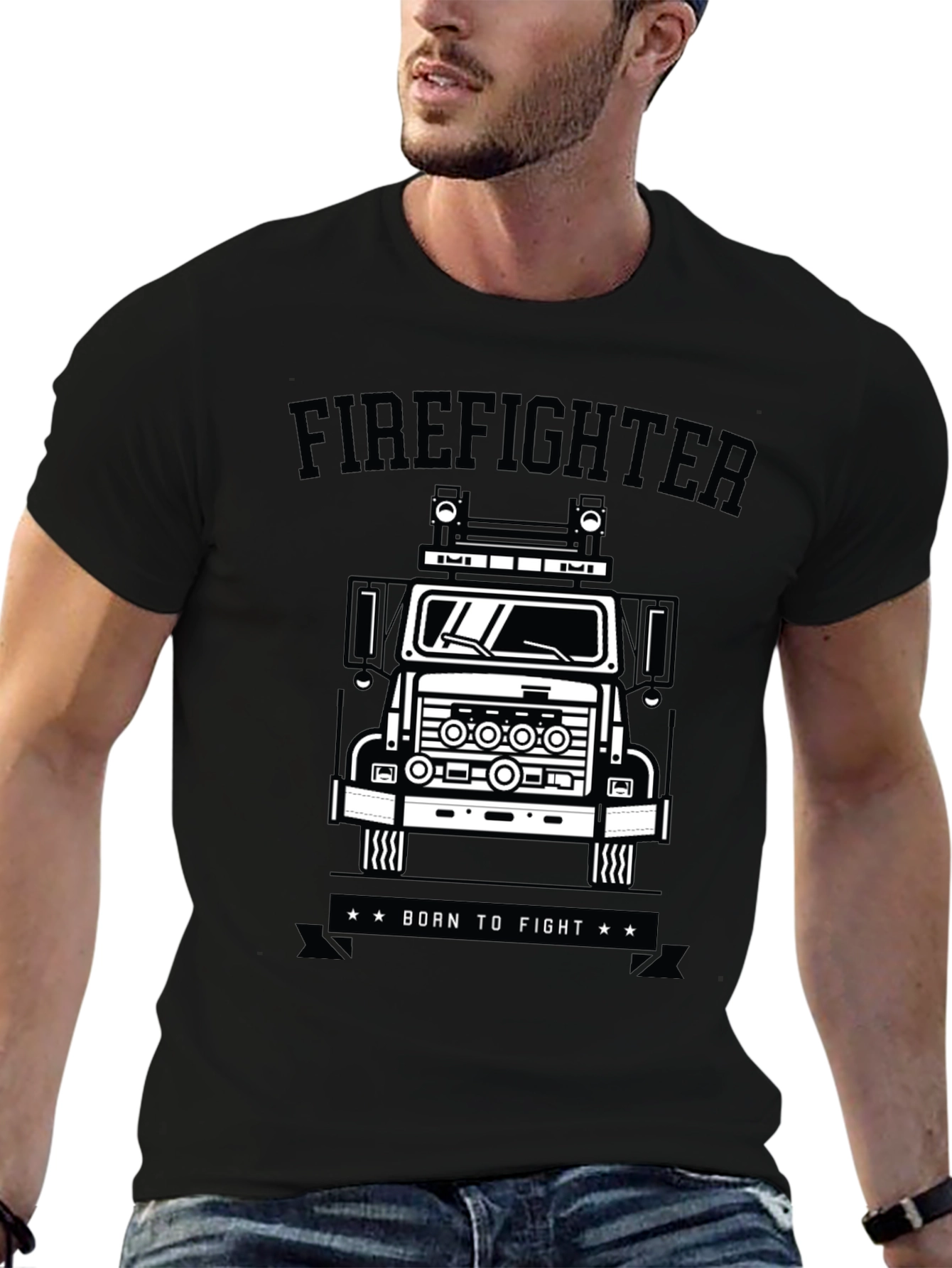 Black Firefighter Truck Graphic Tee - Born to Fight view 6