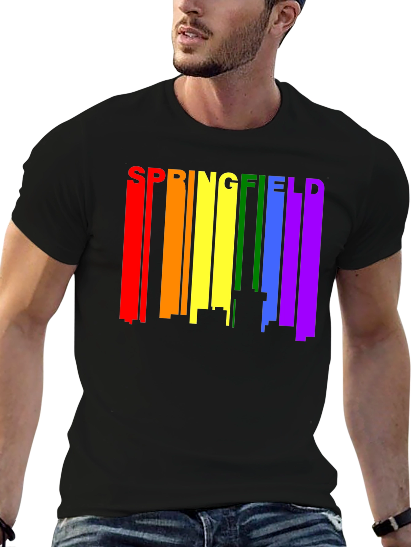 Black Springfield Rainbow Skyline Black T-Shirt view 6