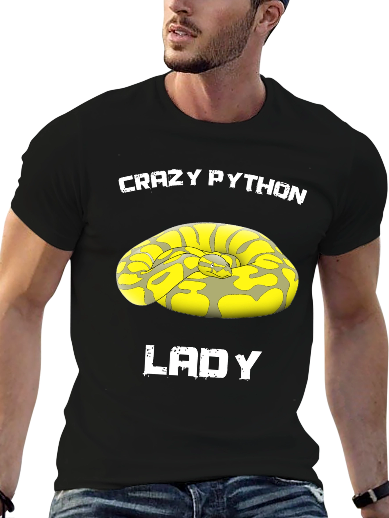 Black Crazy Python Lady Graphic T-Shirt view 6