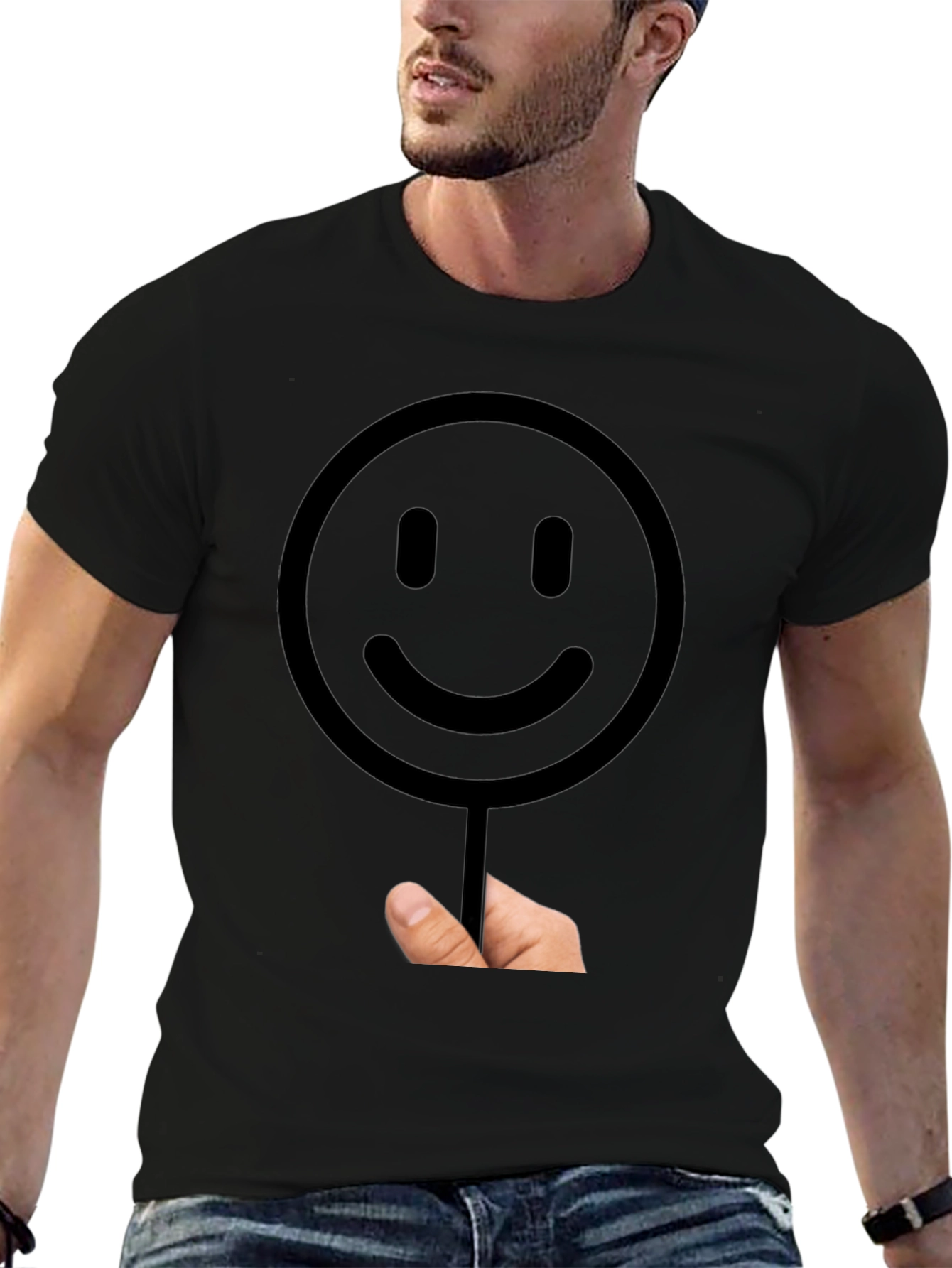 Black Smiley Face Graphic T-Shirt - Black view 6