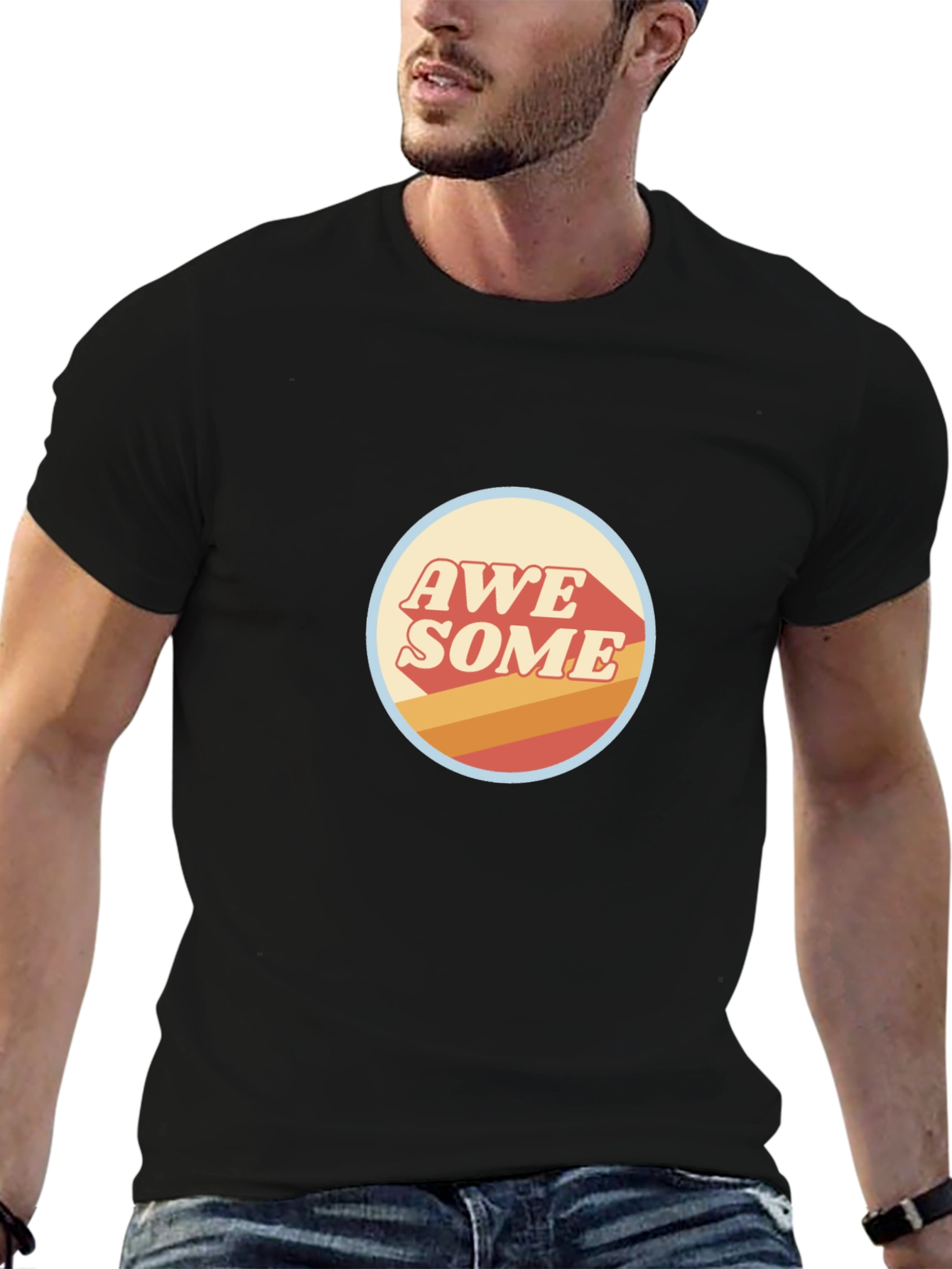 Black Awesome Retro Graphic Tee - Stylish Black T-Shirt view 6
