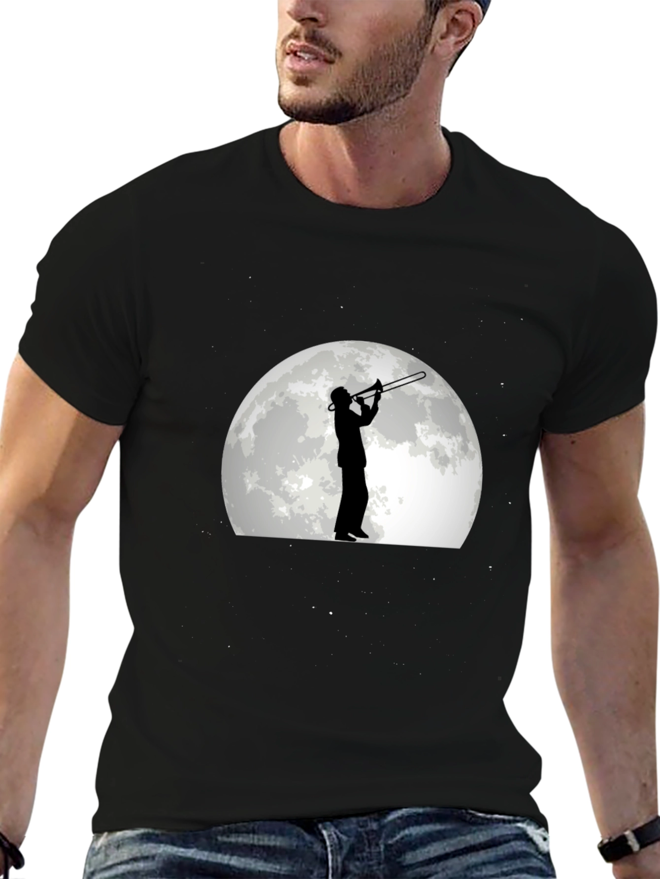 Black Moonlight Trombone Player Graphic Tee view 6