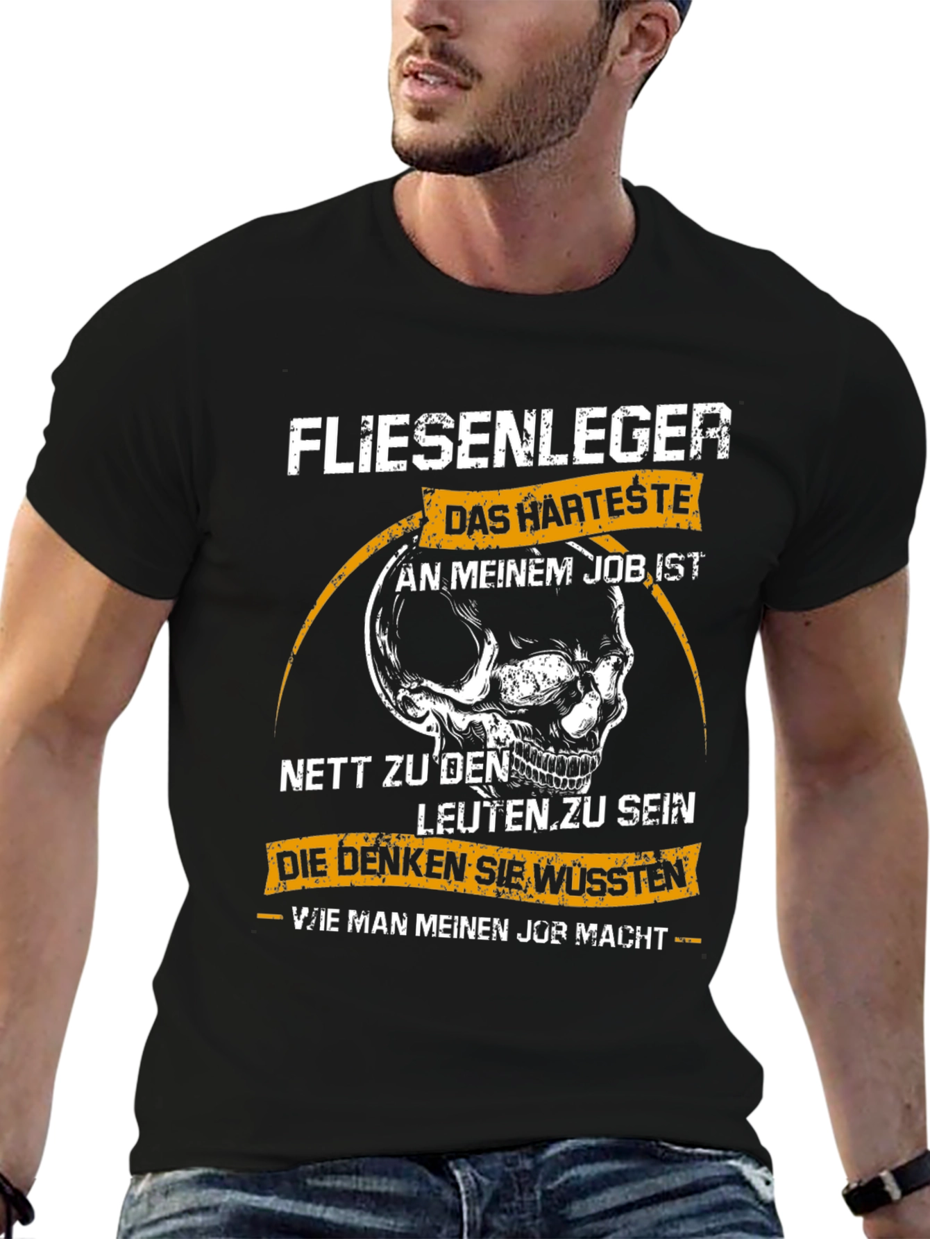 Black Humorous Tradesman T-Shirt: Fliesenleger Skull Tee view 6