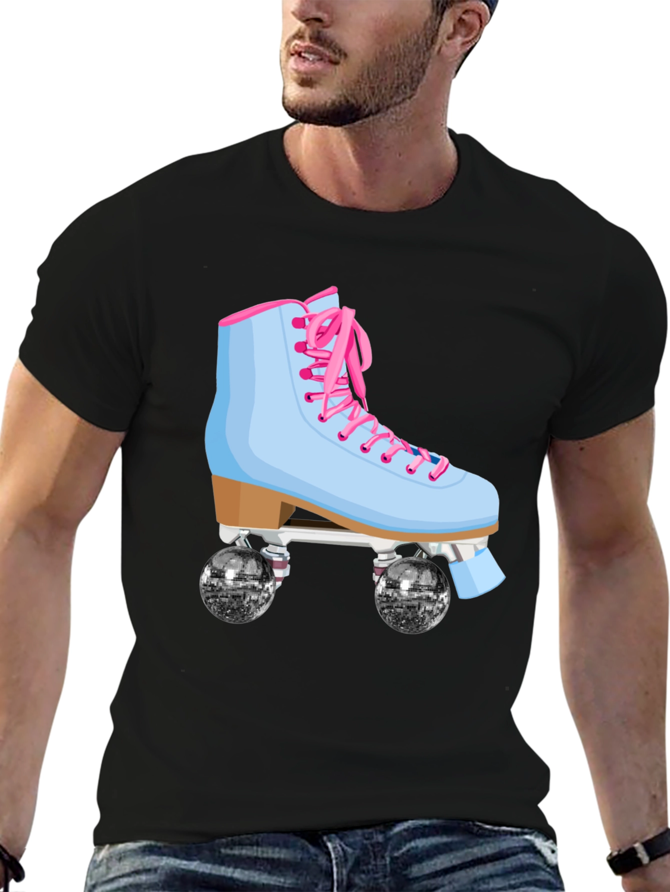 Black Retro Roller Skate Graphic T-Shirt view 6