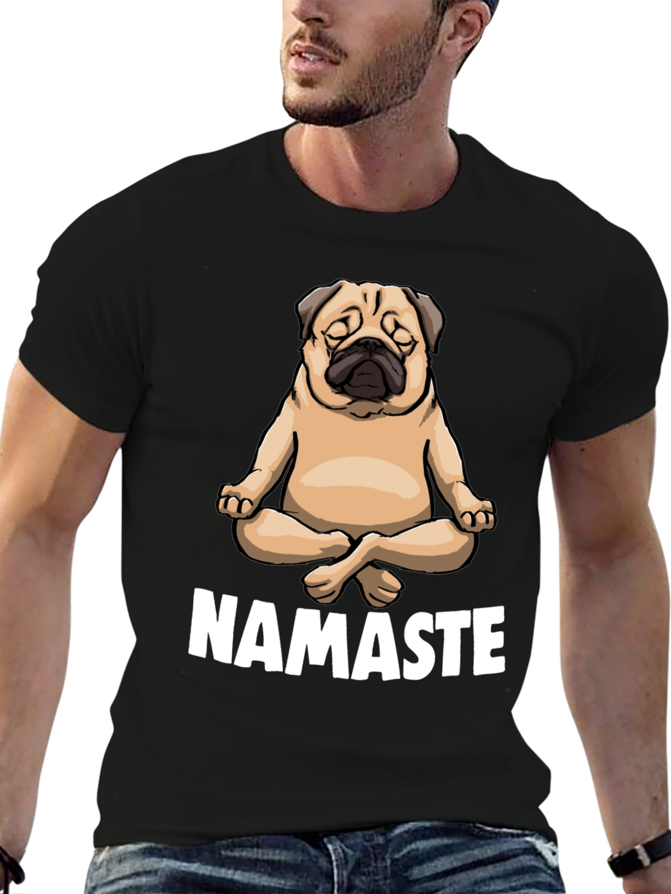 Black Yoga Pug Namaste Black T-Shirt view 6