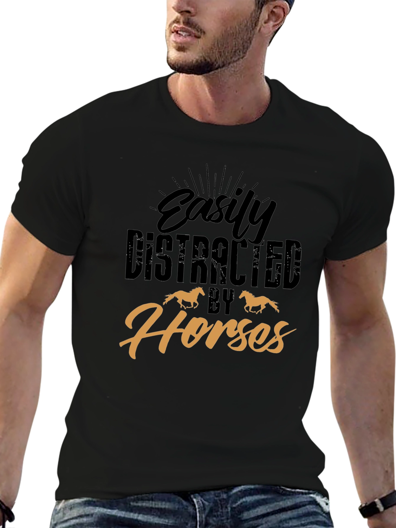 Black Easily Distracted By Horses Graphic Tee view 6