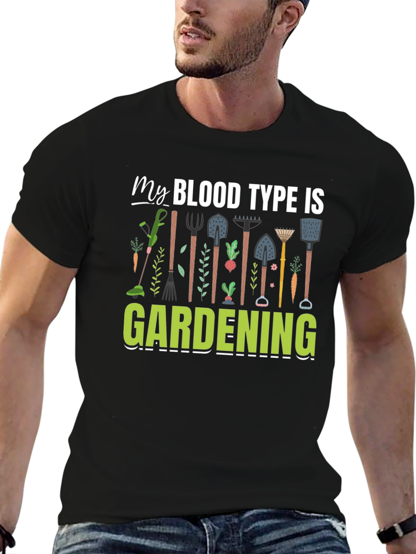 Black Gardening Blood Type T-Shirt view 6