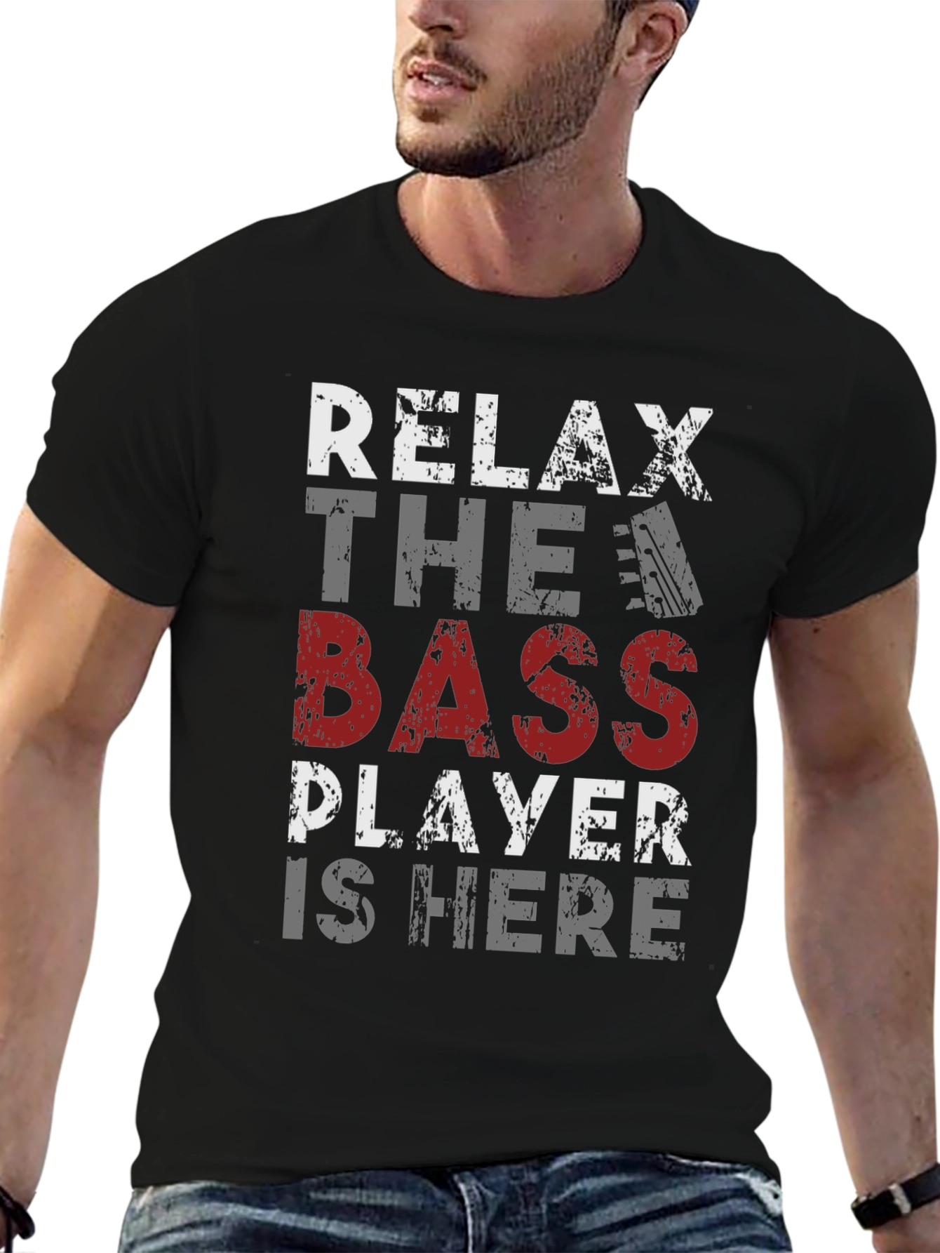 Black Relax Bass Player T-Shirt - Musician Tee view 6