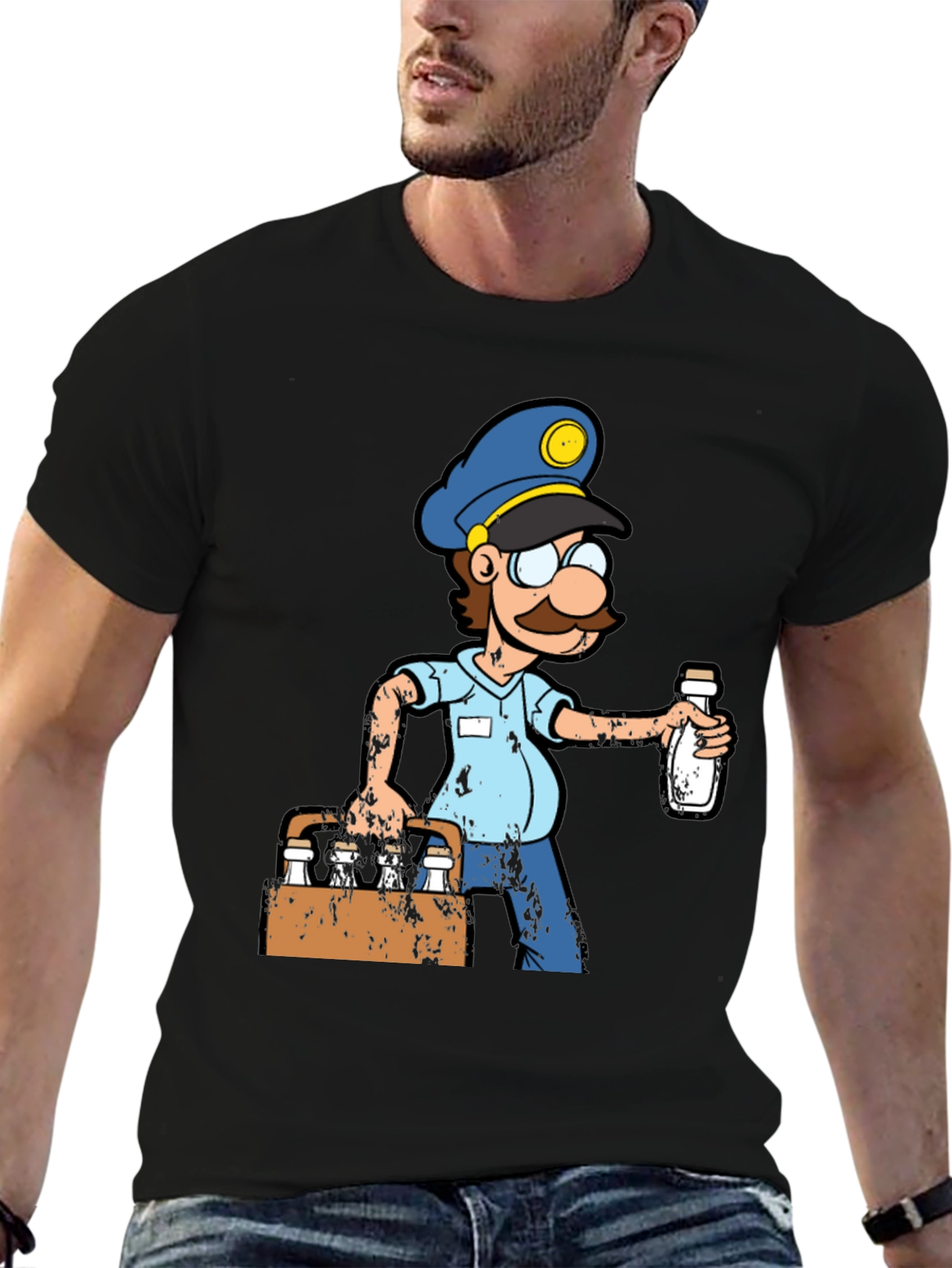 Black Cartoon Milkman T-Shirt view 6