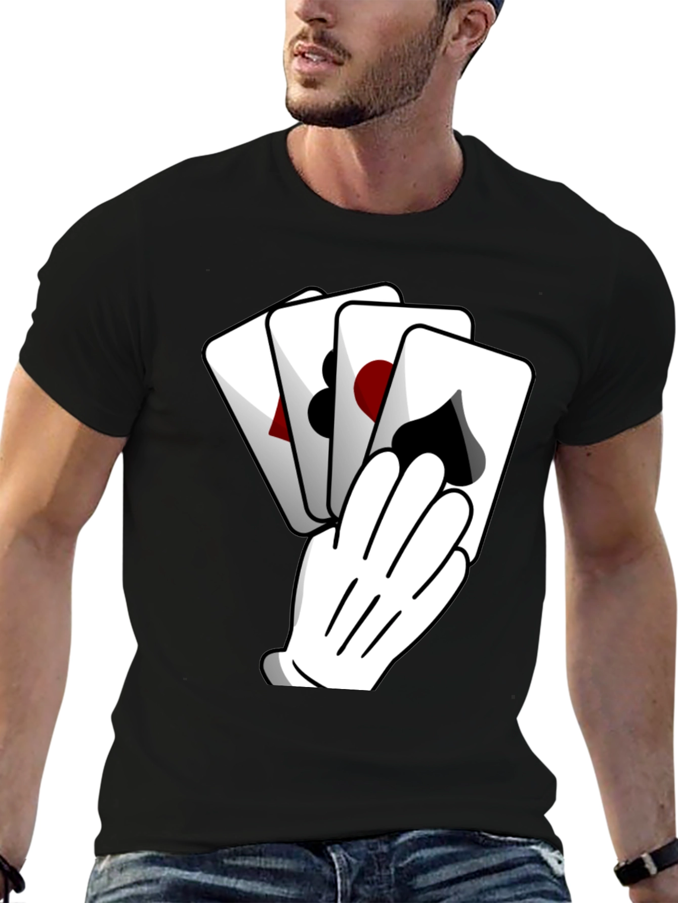 Black Playing Card Hand Black Graphic Tee view 6