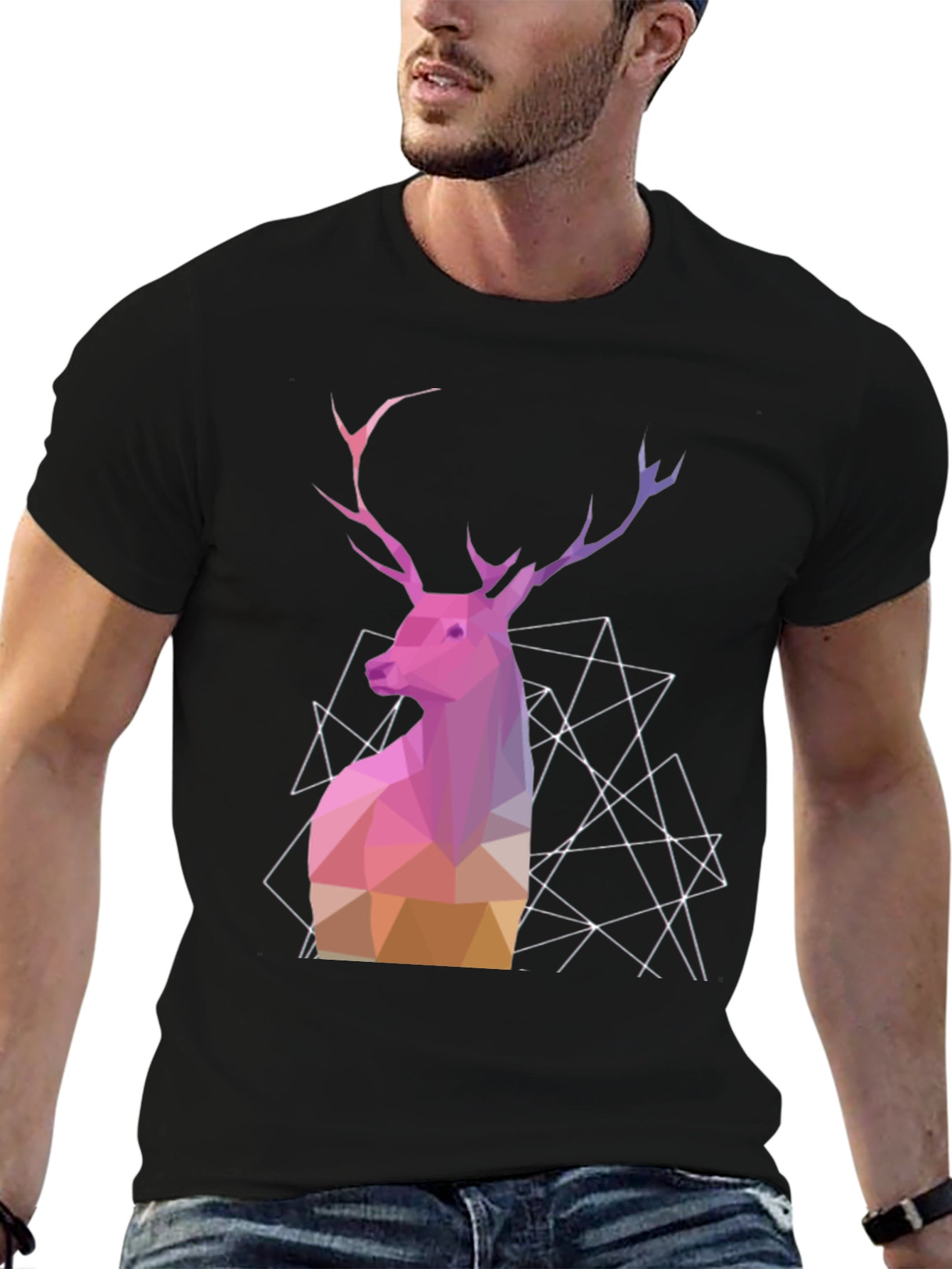 Black Geometric Deer Graphic Tee - Modern Animal Design view 6