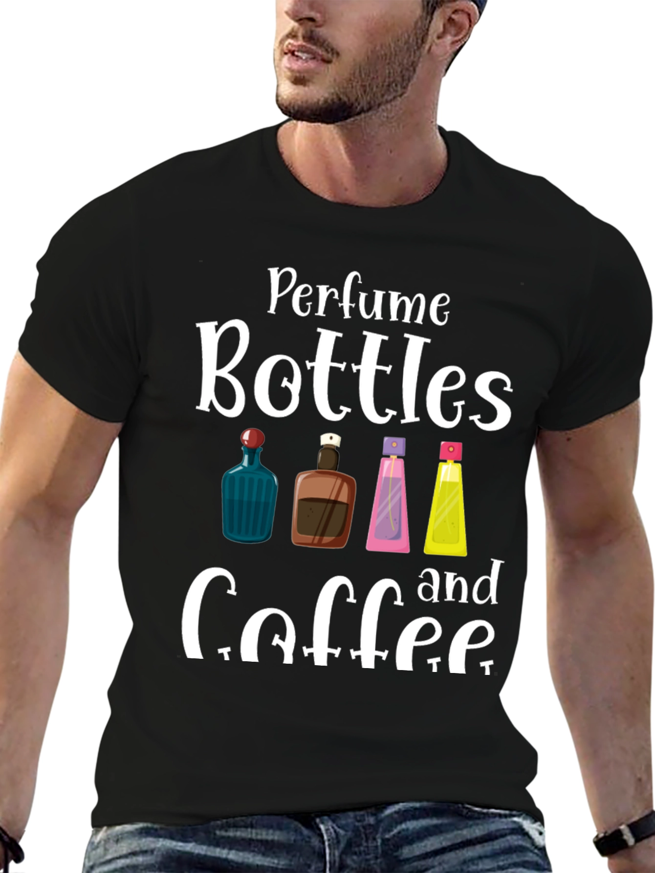 Black Perfume Bottles & Coffee T-Shirt view 6