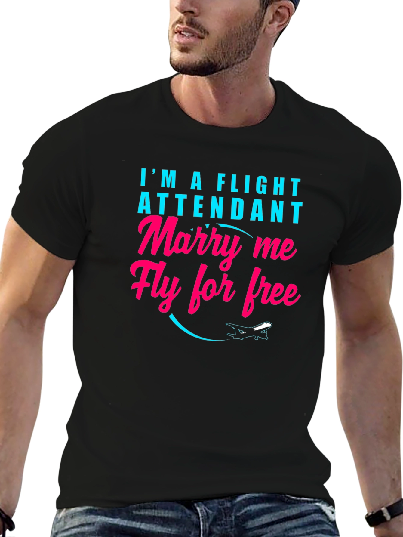 Black Funny Flight Attendant T-Shirt - Marry Me Fly Free view 6