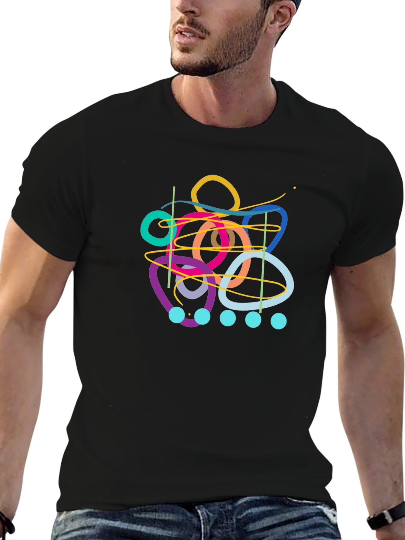 Black Abstract Graphic Print Black T-Shirt view 6