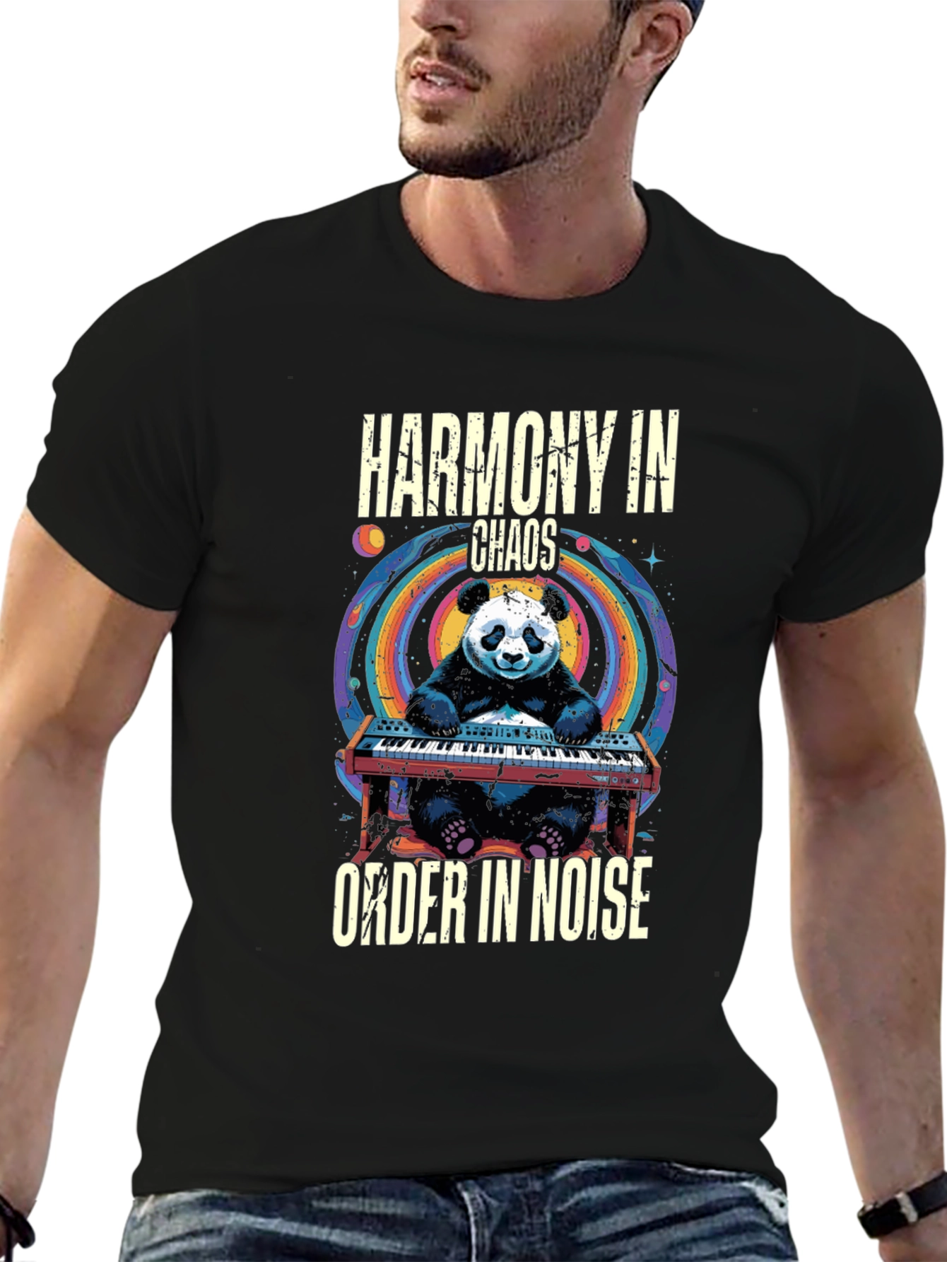 Black Harmony in Chaos T-Shirt - Panda Musician view 6
