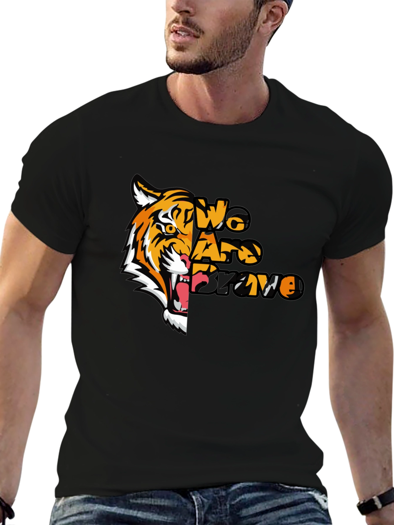 Black We Are Brave Tiger Graphic T-Shirt - Black view 6