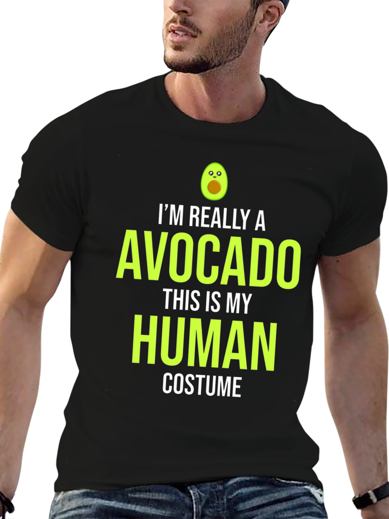 Black Avocado Human Costume T-Shirt - Funny Halloween Tee view 6
