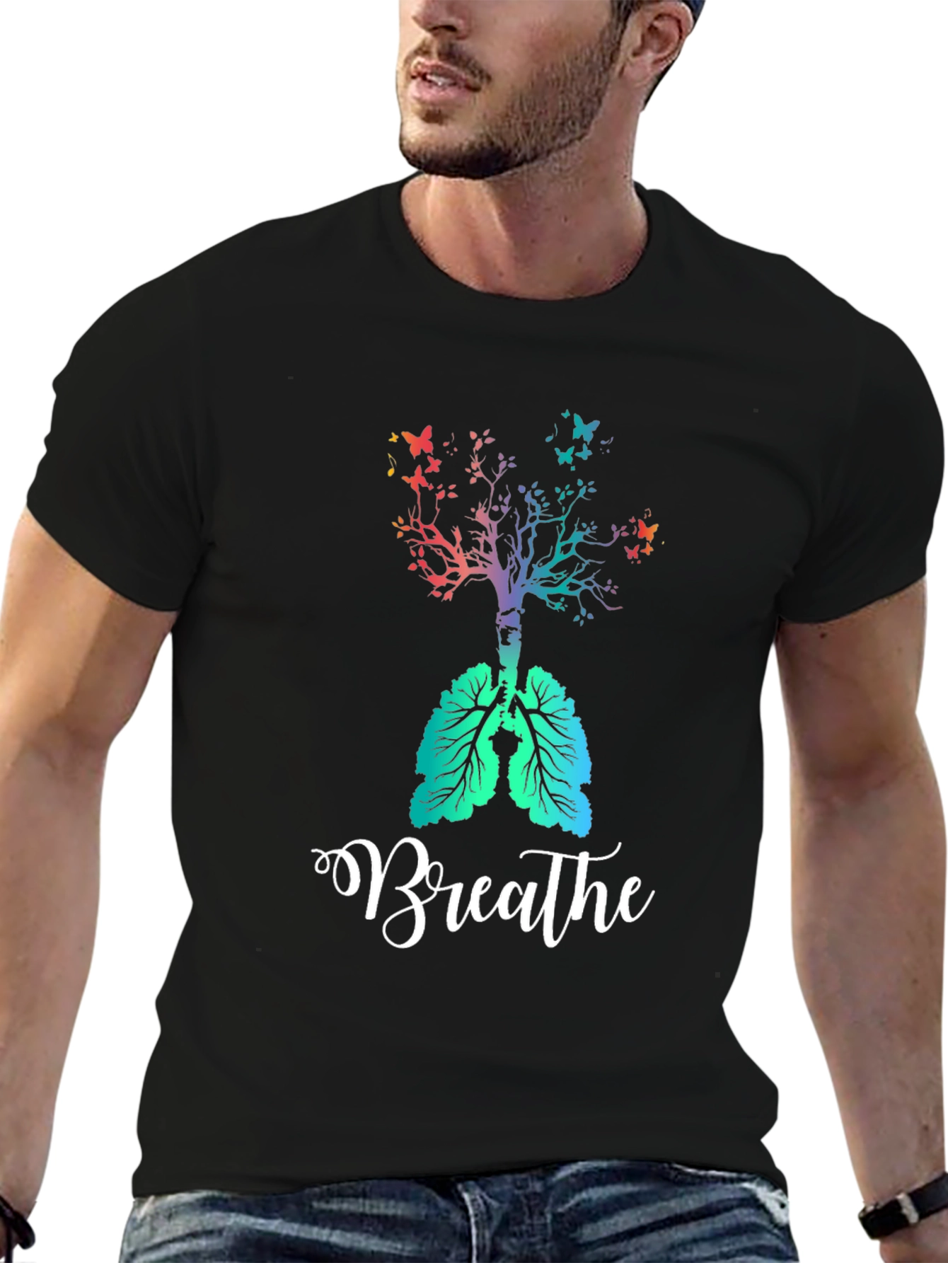 Black Breathe Tree Lungs T-Shirt view 6