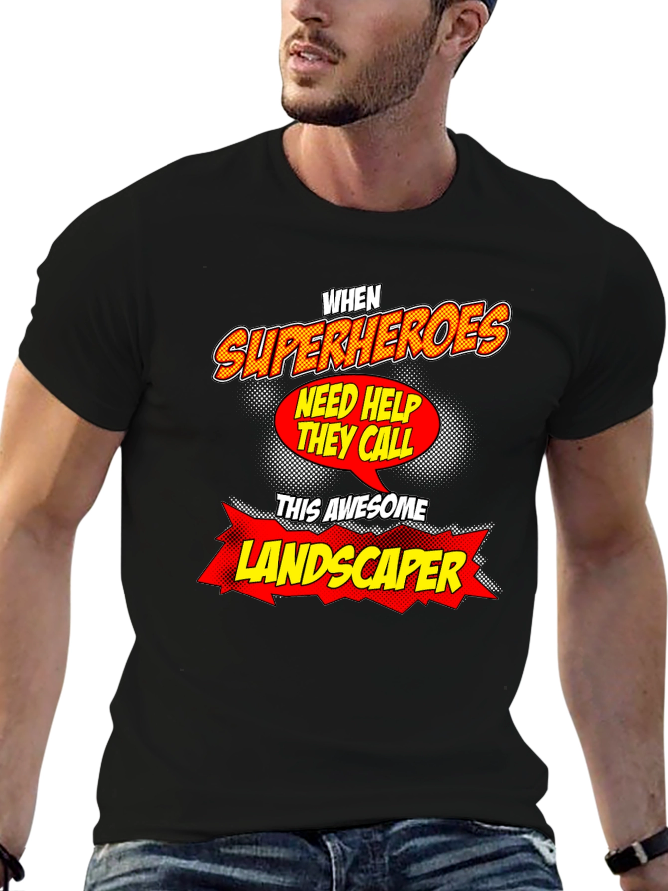 Black Awesome Landscaper Superheroes T-Shirt view 6