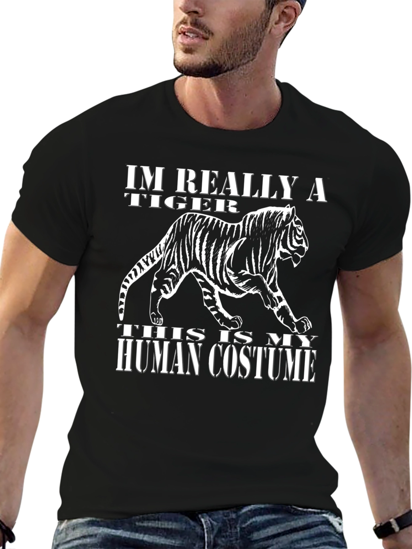 Black I'm Really a Tiger Graphic T-Shirt view 6