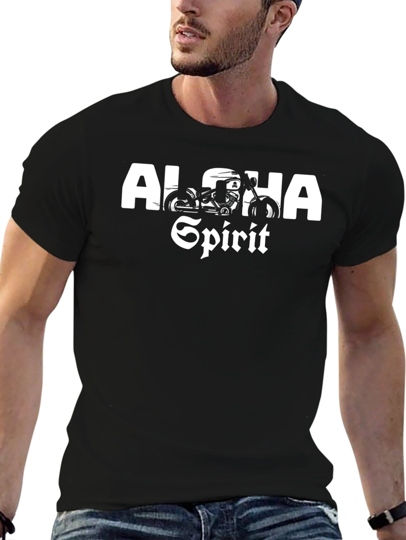 Black Aloha Spirit Motorcycle Graphic Tee - Black view 6