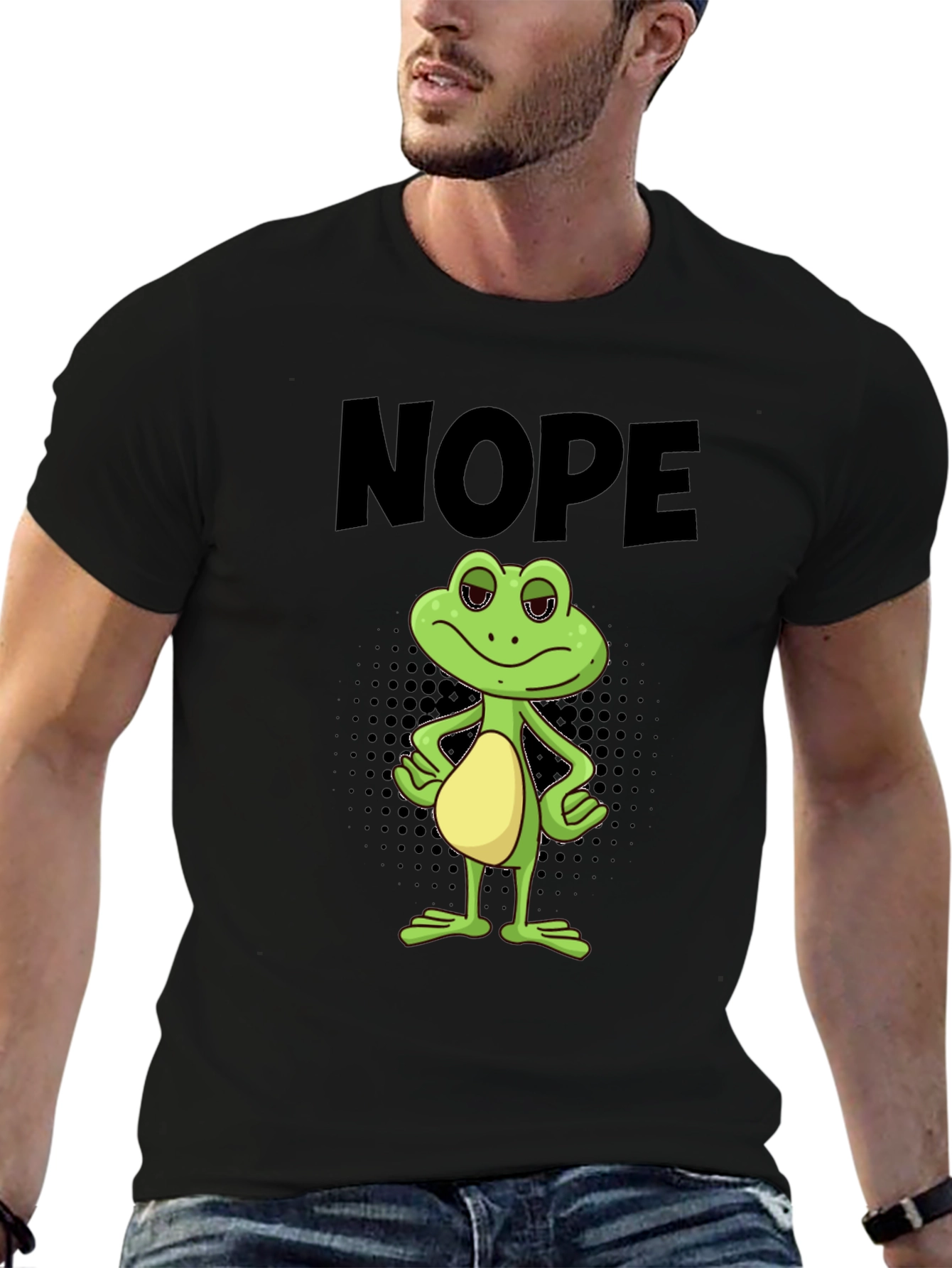 Black Nope Frog Graphic Tee - Men's Black T-Shirt view 6
