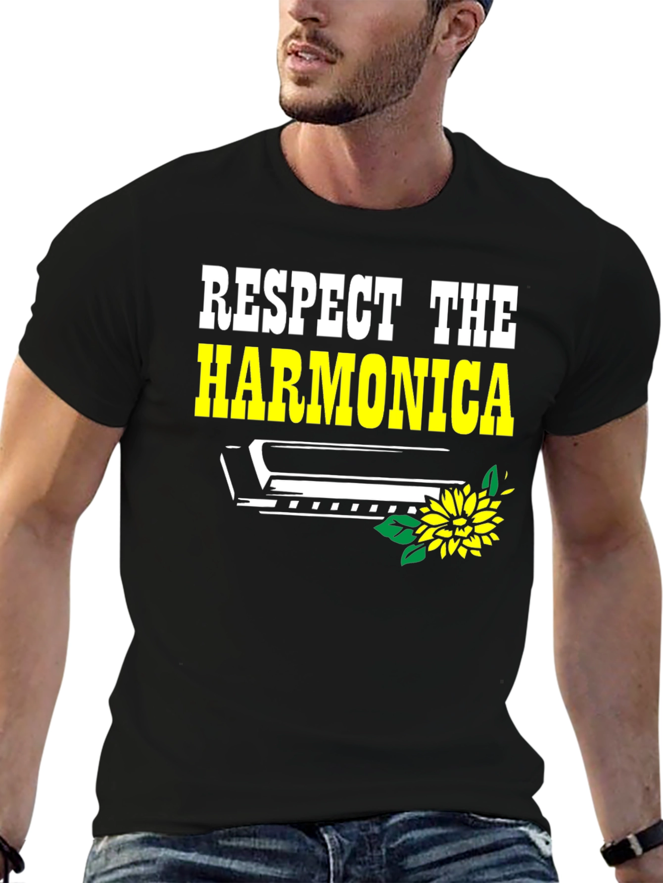 Black Respect the Harmonica Graphic Tee view 6