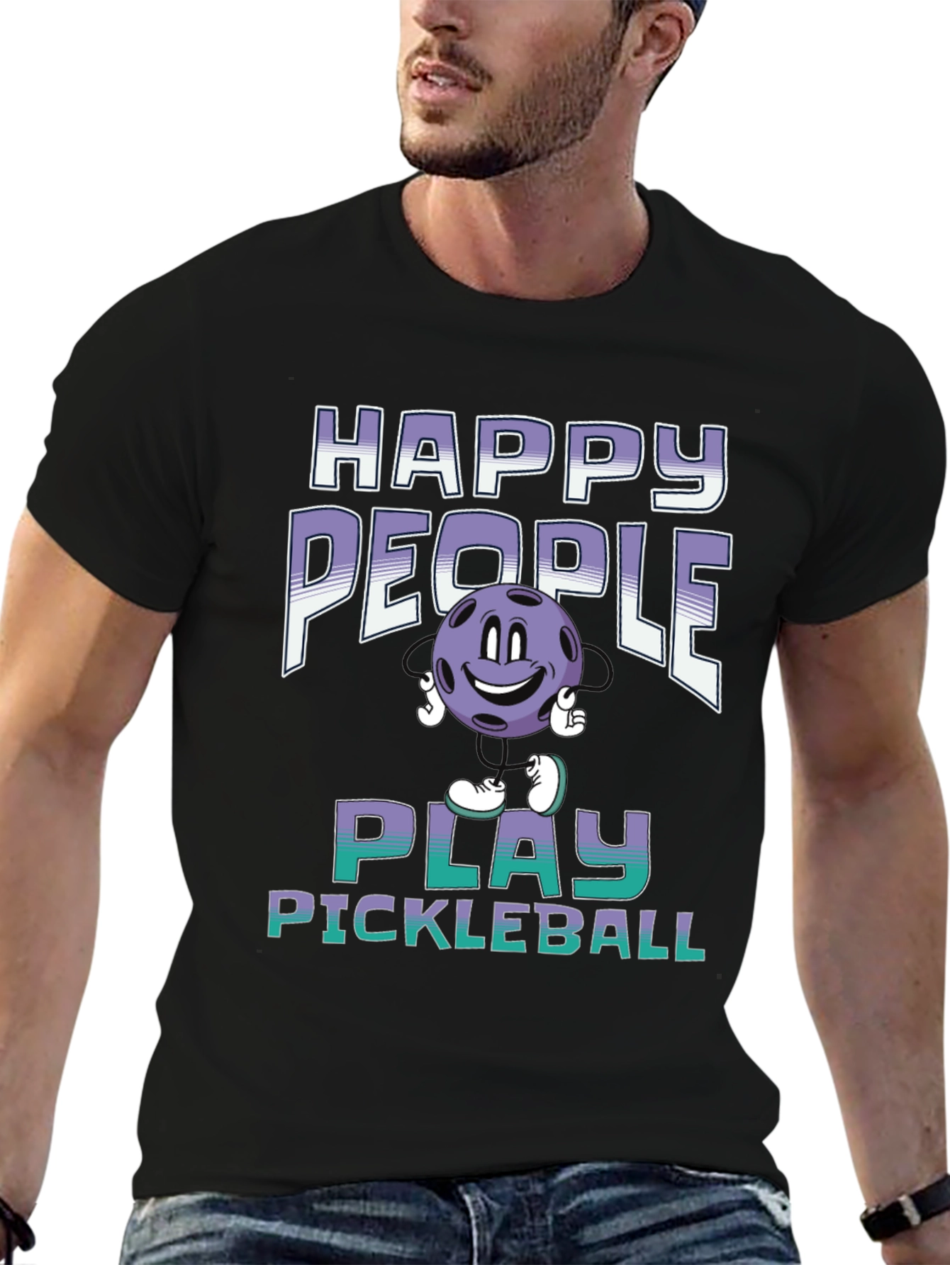Black Happy People Play Pickleball T-Shirt view 6