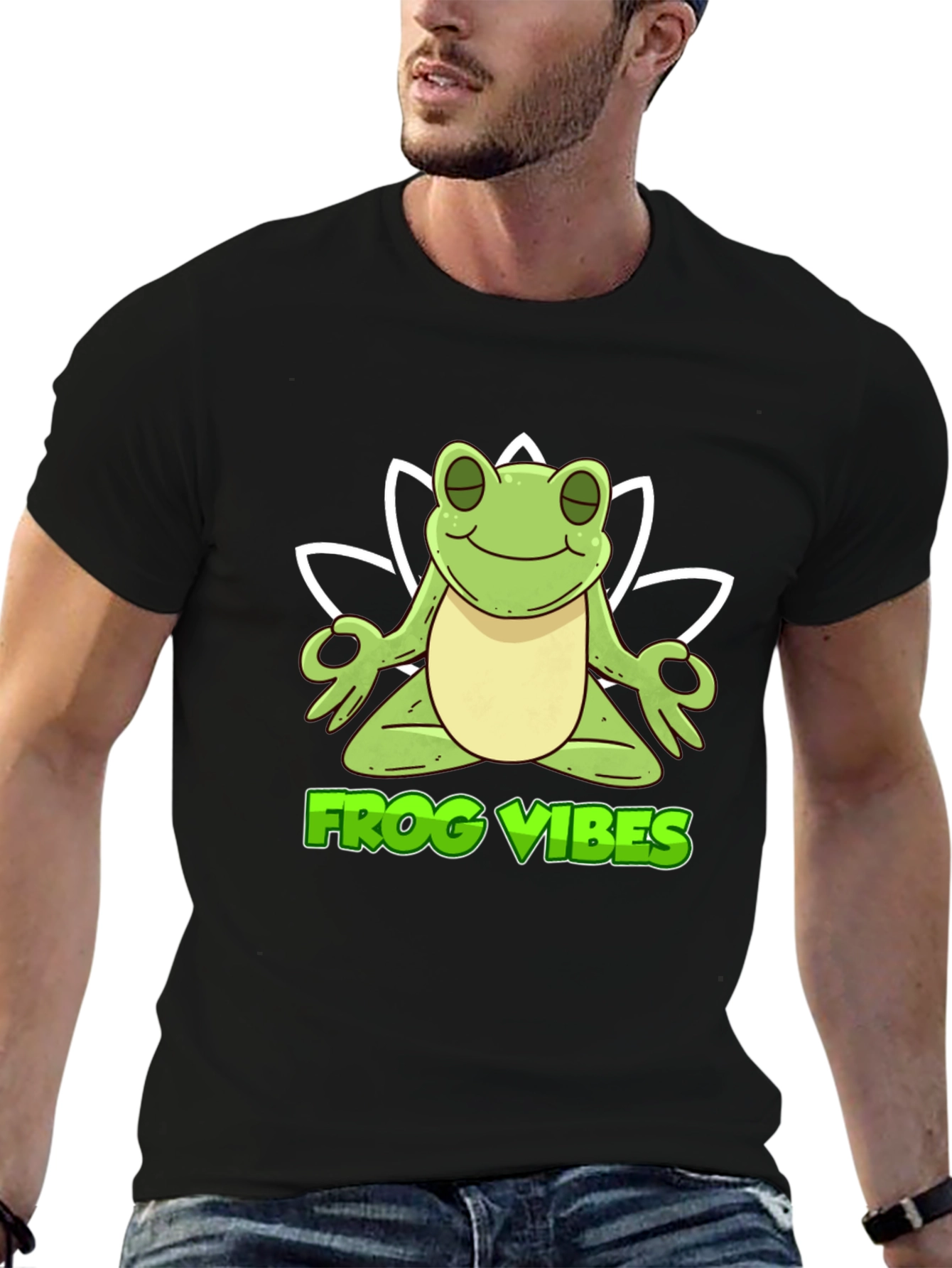 Black Frog Vibes Meditation T-Shirt - Black view 6