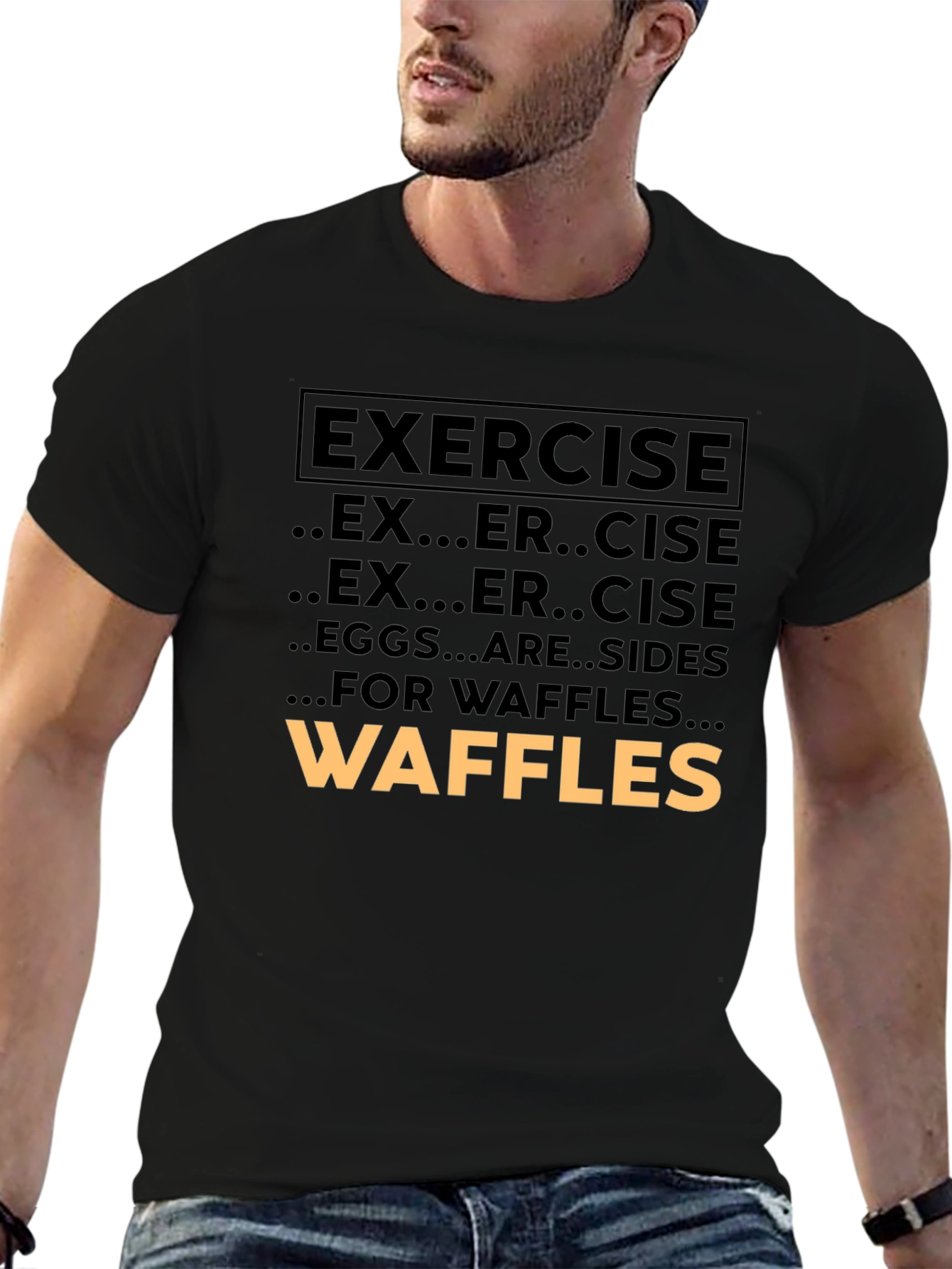 Black Exercise Waffles Graphic Tee view 6