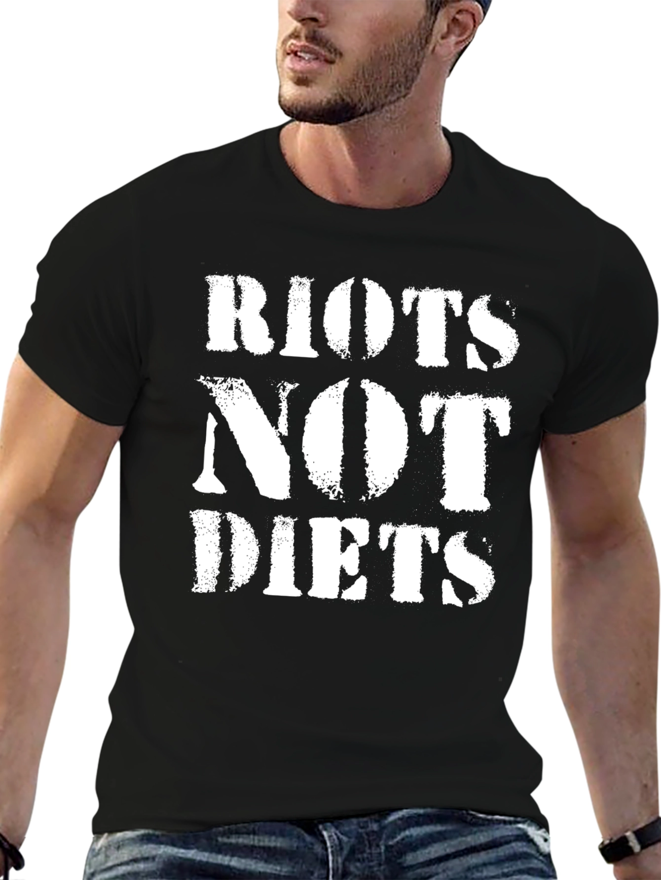 Black Riots Not Diets Graphic Tee - Bold Statement T-Shirt view 6