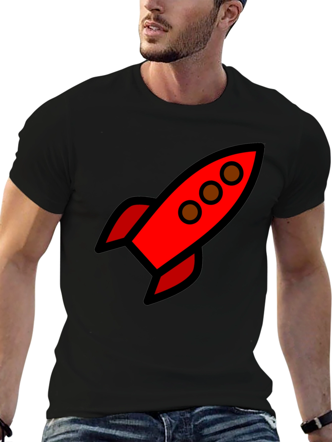 Black Retro Rocket Black T-Shirt view 6