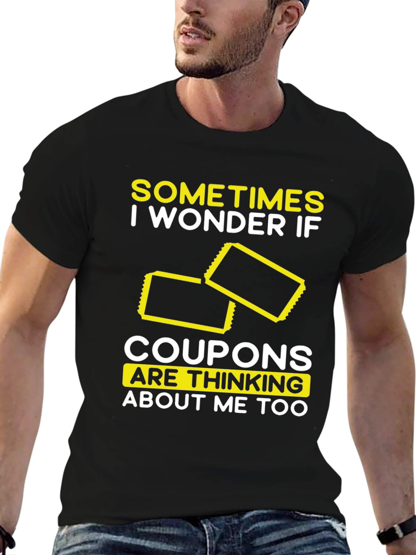 Black Coupon Thinking T-Shirt, Funny Graphic Tee view 6