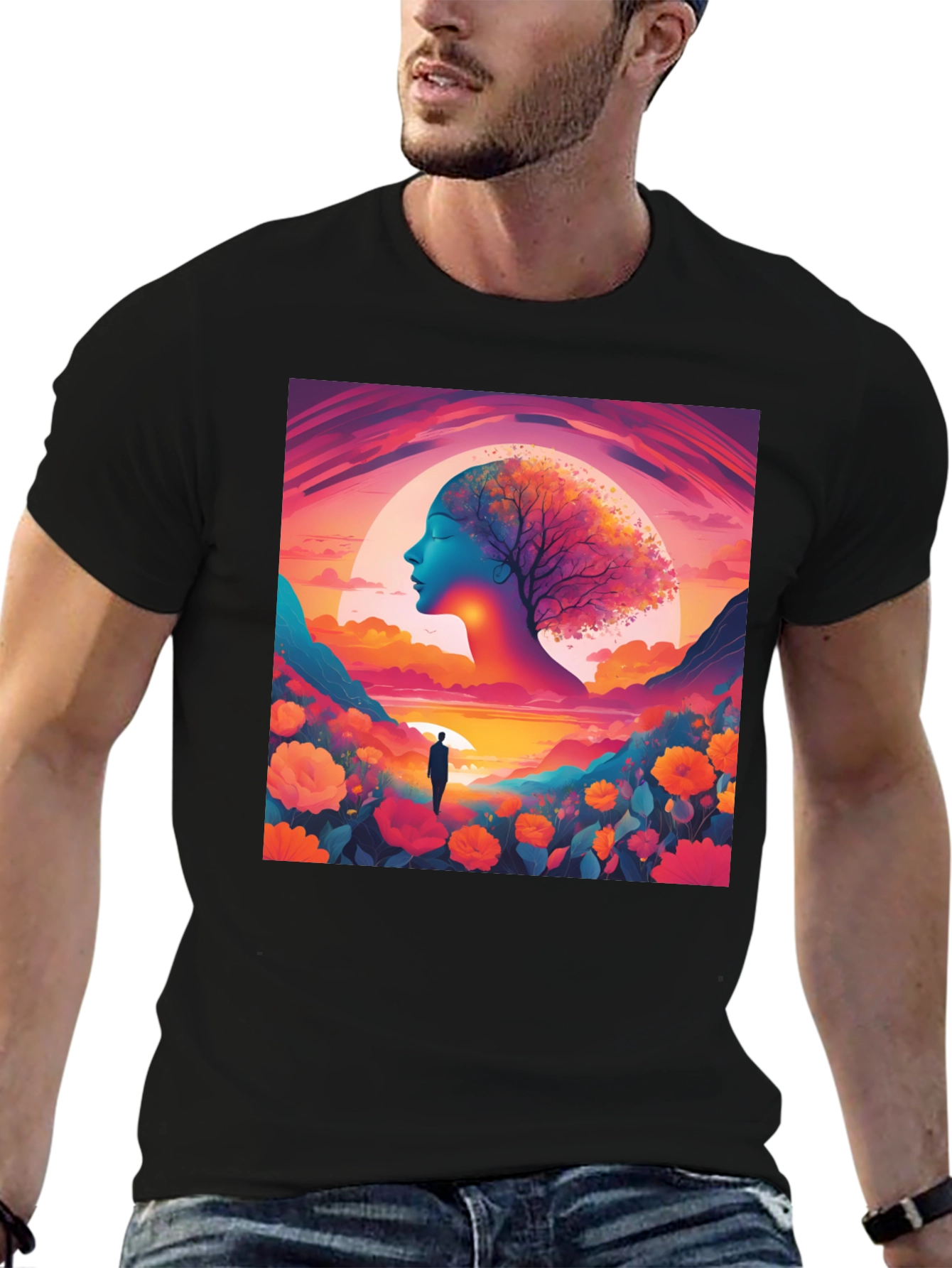 Black Nature's Dream T-Shirt - Artistic Graphic Tee view 6
