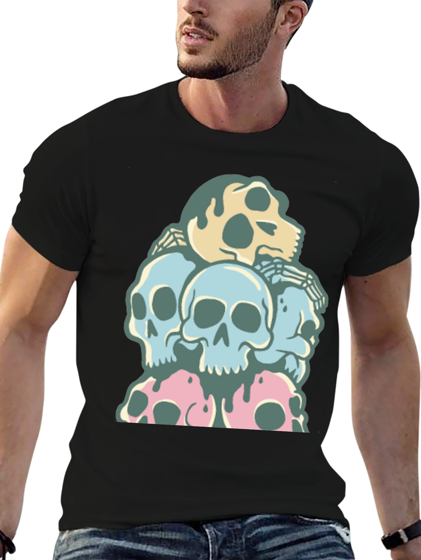 Black Skull Pile T-Shirt - Dark Humor Graphic Tee view 6