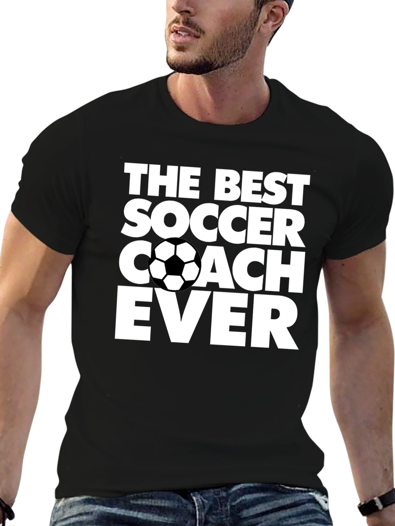 Black Best Soccer Coach Ever Graphic T-Shirt view 6